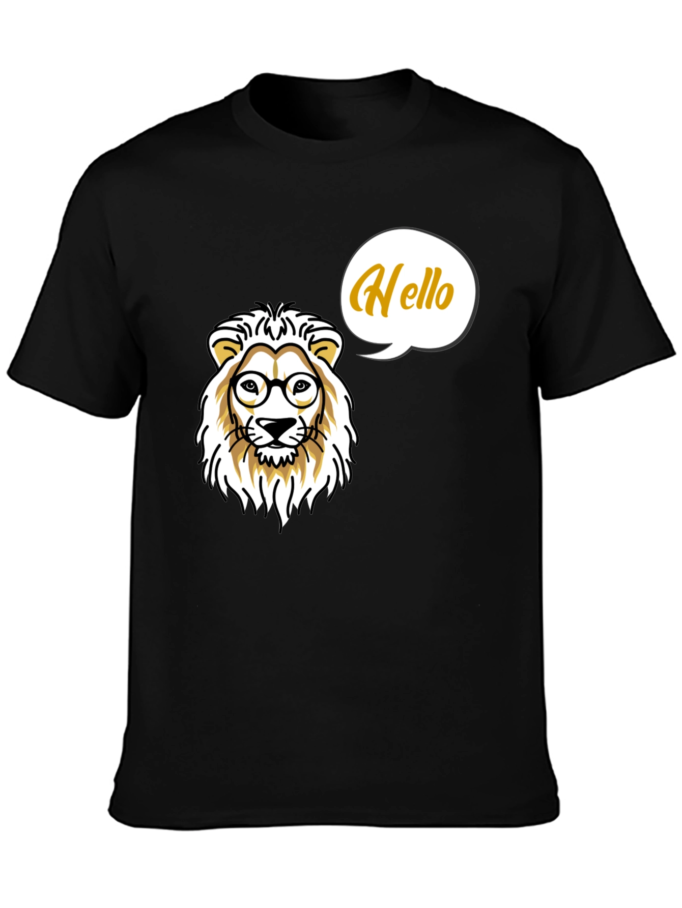 Lion with Glasses Mens Black T-Shirt
