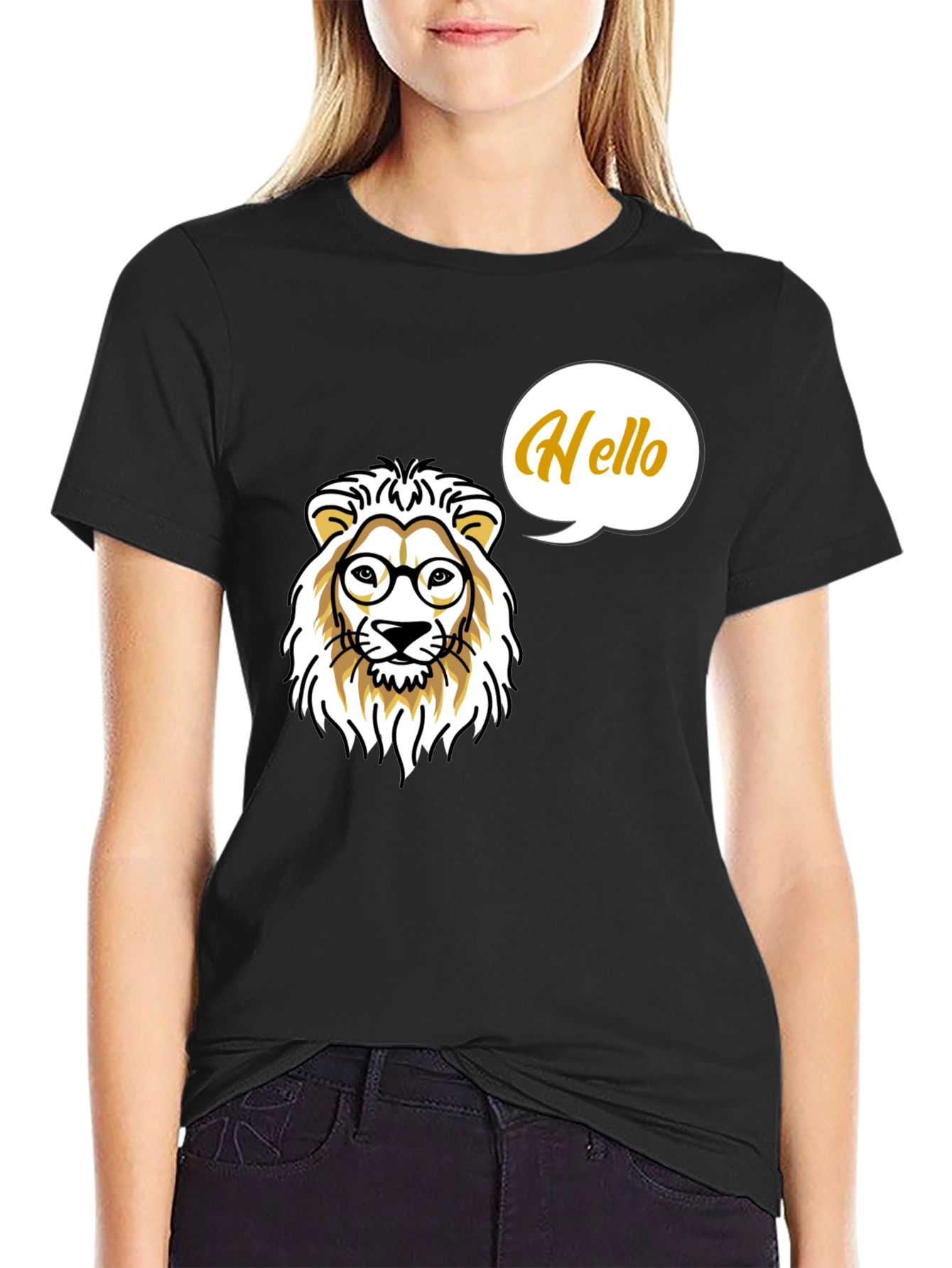 Lion with Glasses Mens Black T-Shirt
