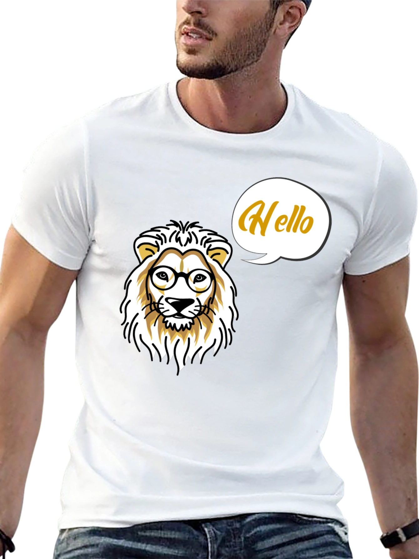 Lion with Glasses Mens Black T-Shirt