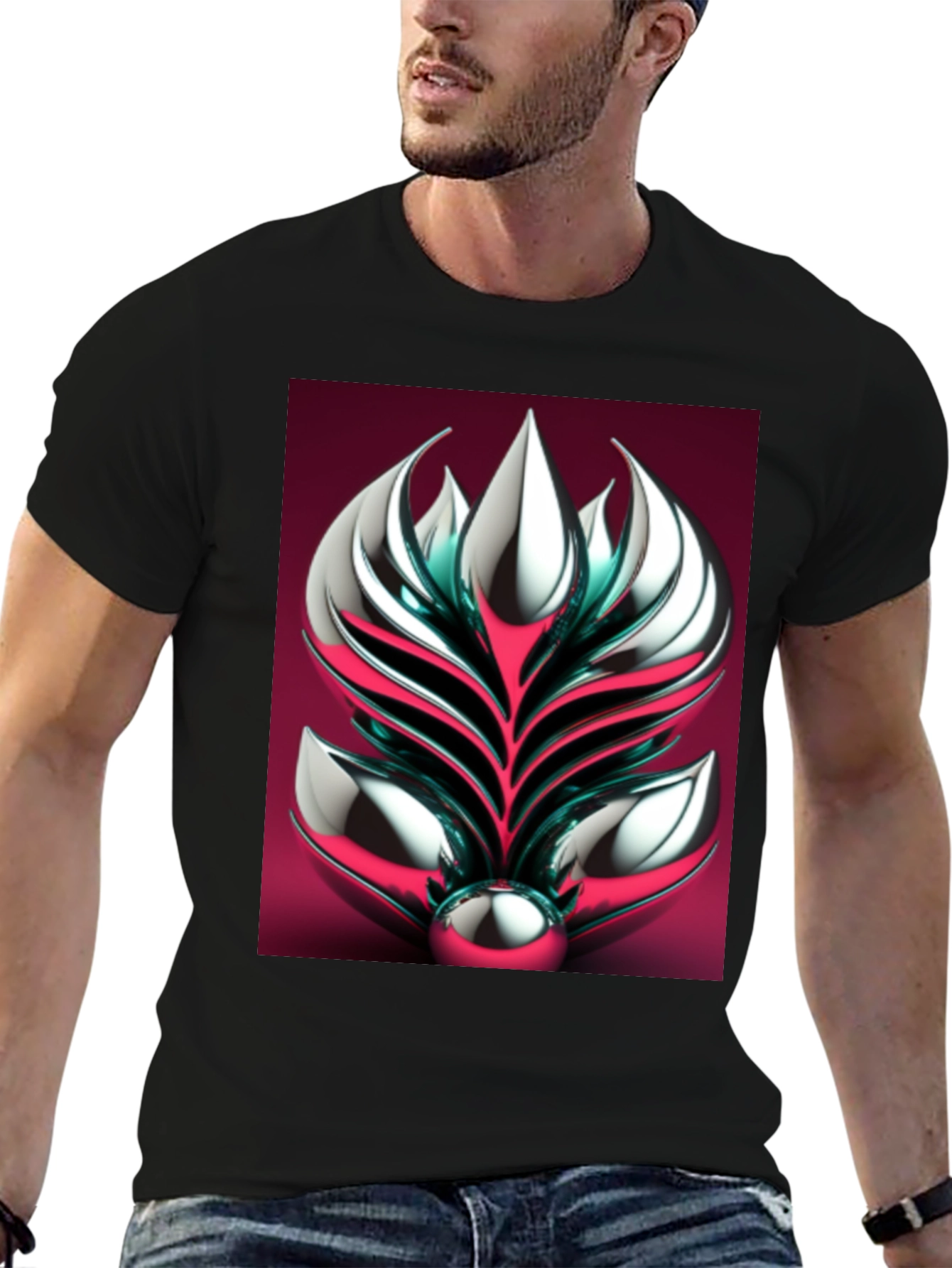 Metallic Floral Graphic Tee - Modern Art Design