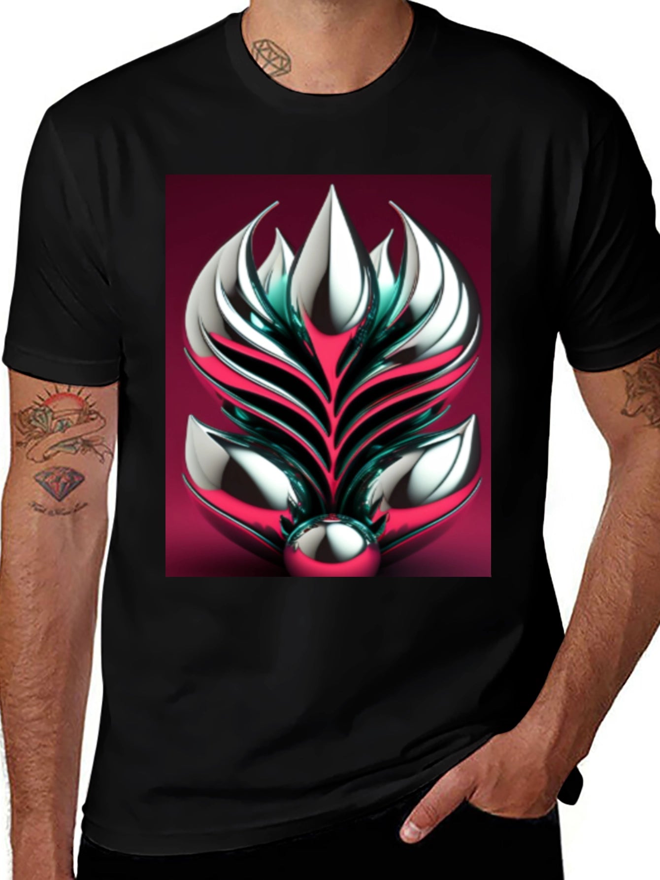 Metallic Floral Graphic Tee - Modern Art Design