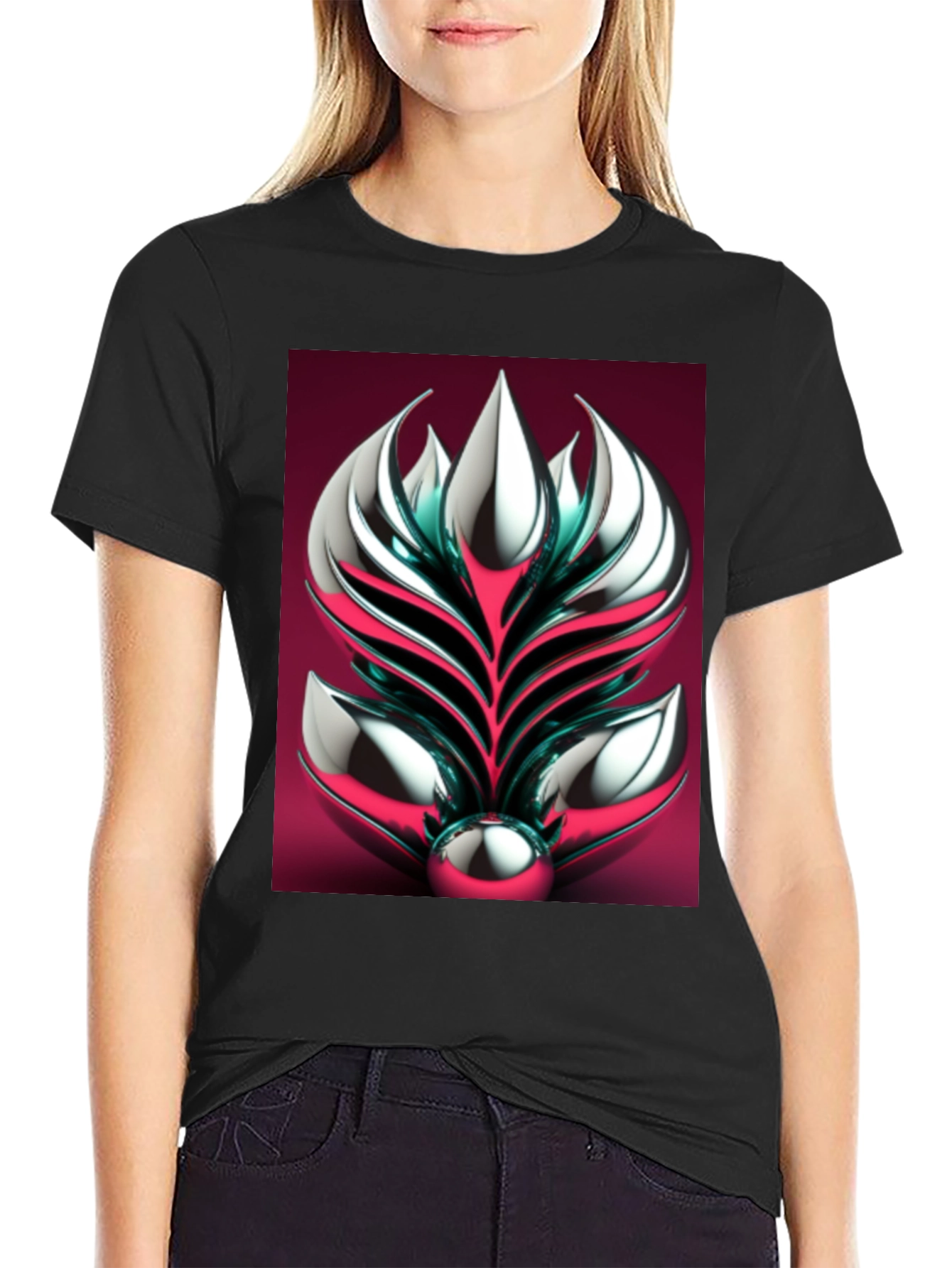 Metallic Floral Graphic Tee - Modern Art Design