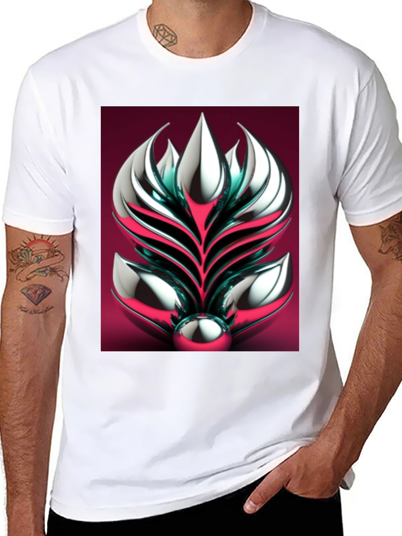 Metallic Floral Graphic Tee - Modern Art Design