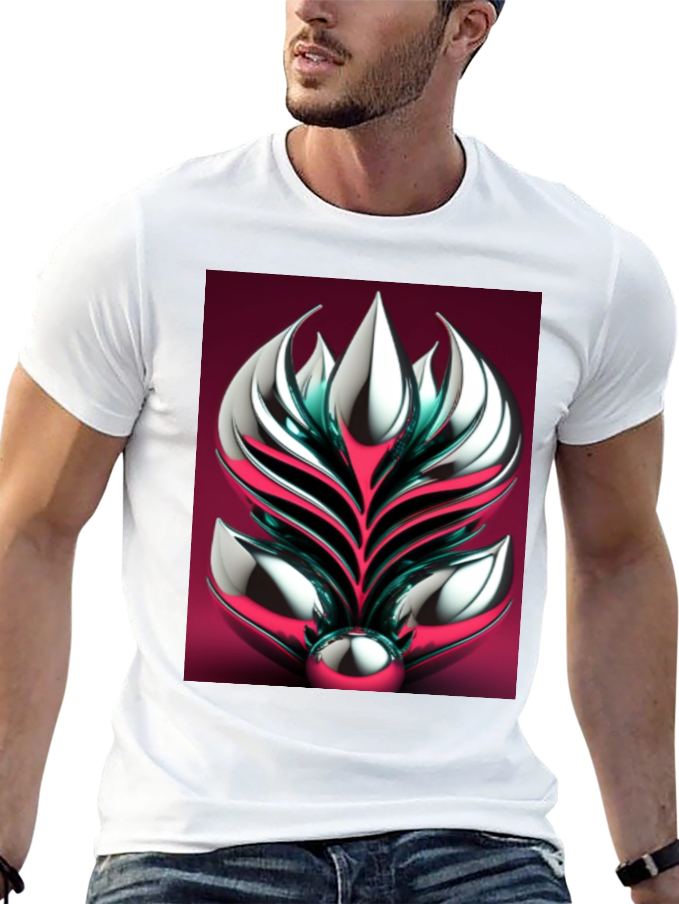 Metallic Floral Graphic Tee - Modern Art Design