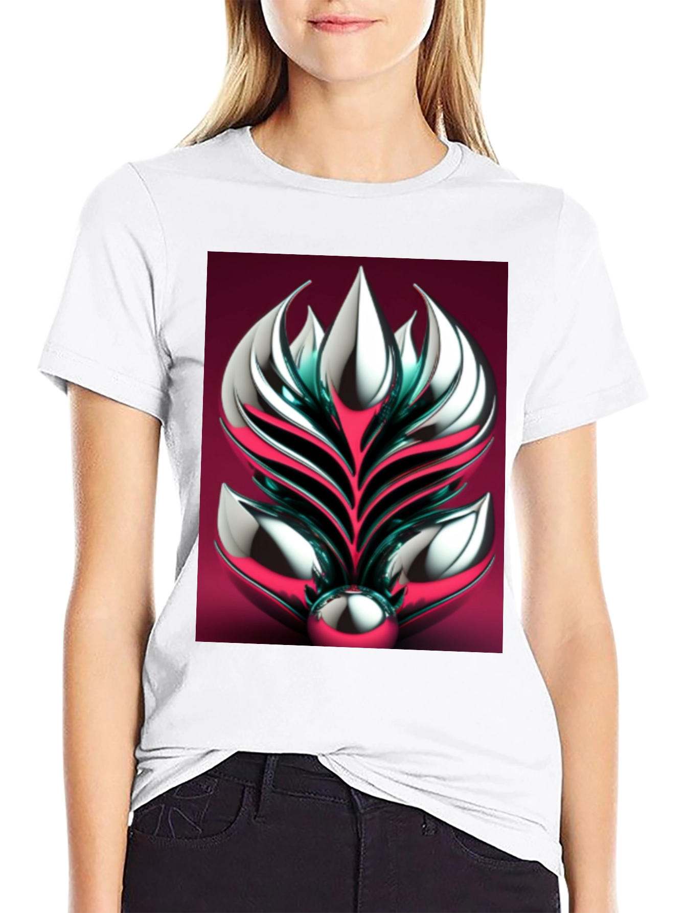 Metallic Floral Graphic Tee - Modern Art Design