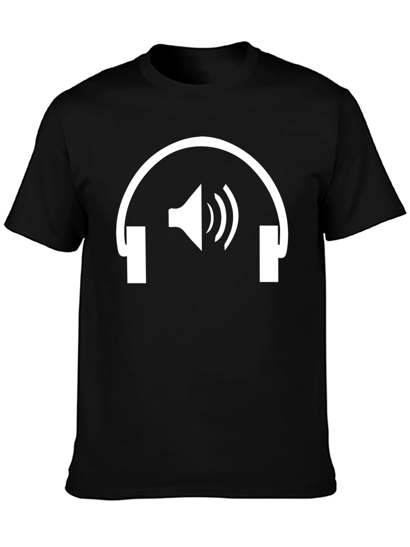 Headphones Speaker Graphic Tee - Black Cotton T-Shirt