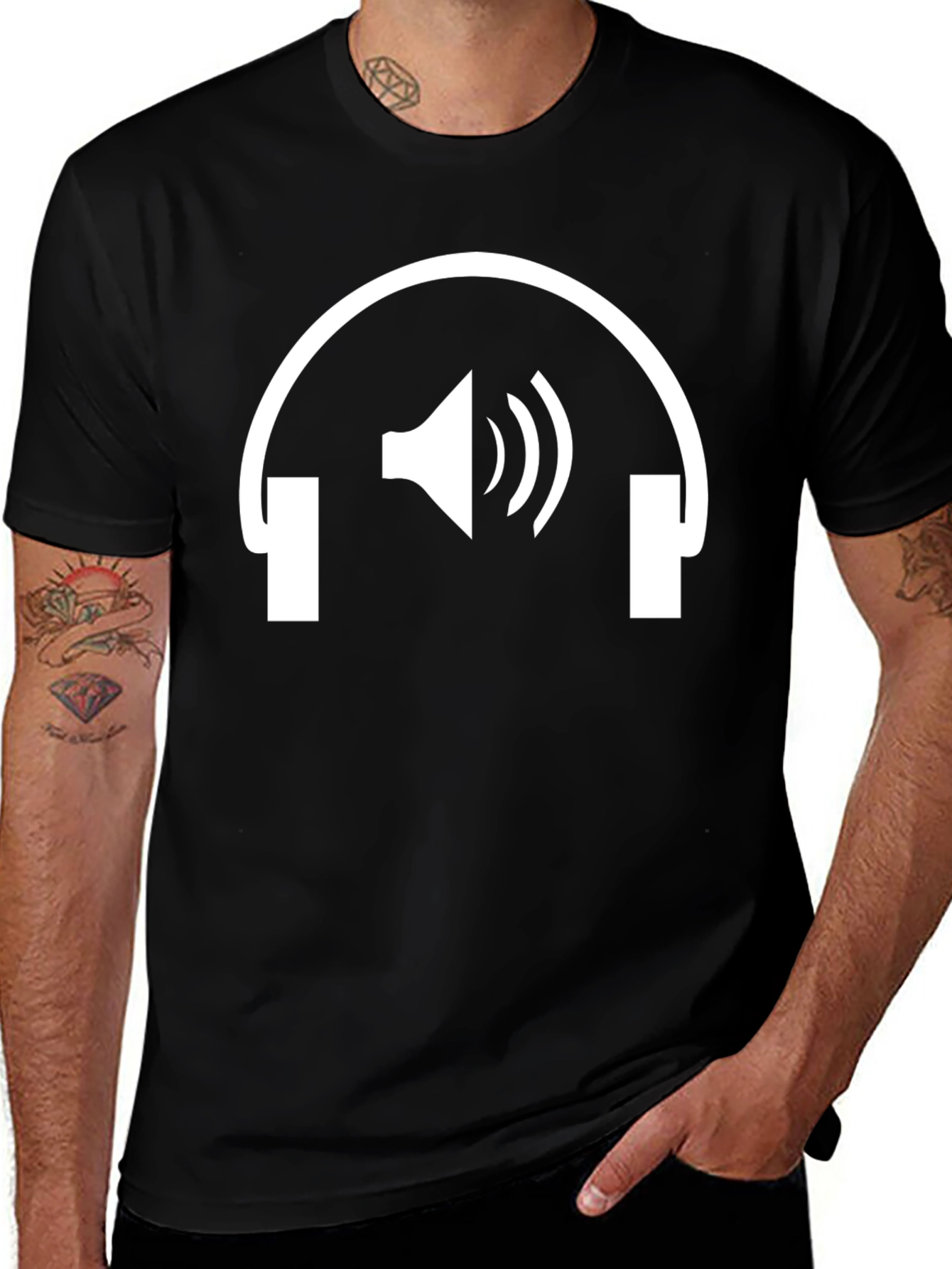 Headphones Speaker Graphic Tee - Black Cotton T-Shirt