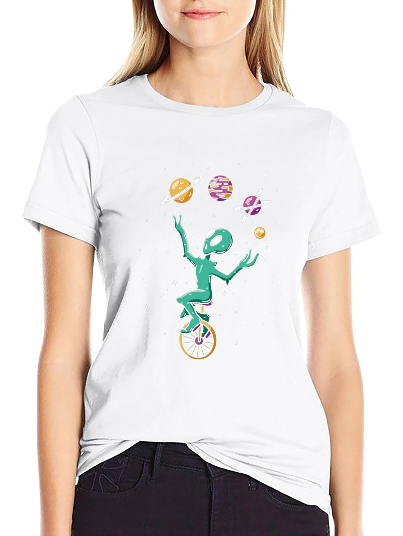 Alien Juggling Planets Graphic Tee