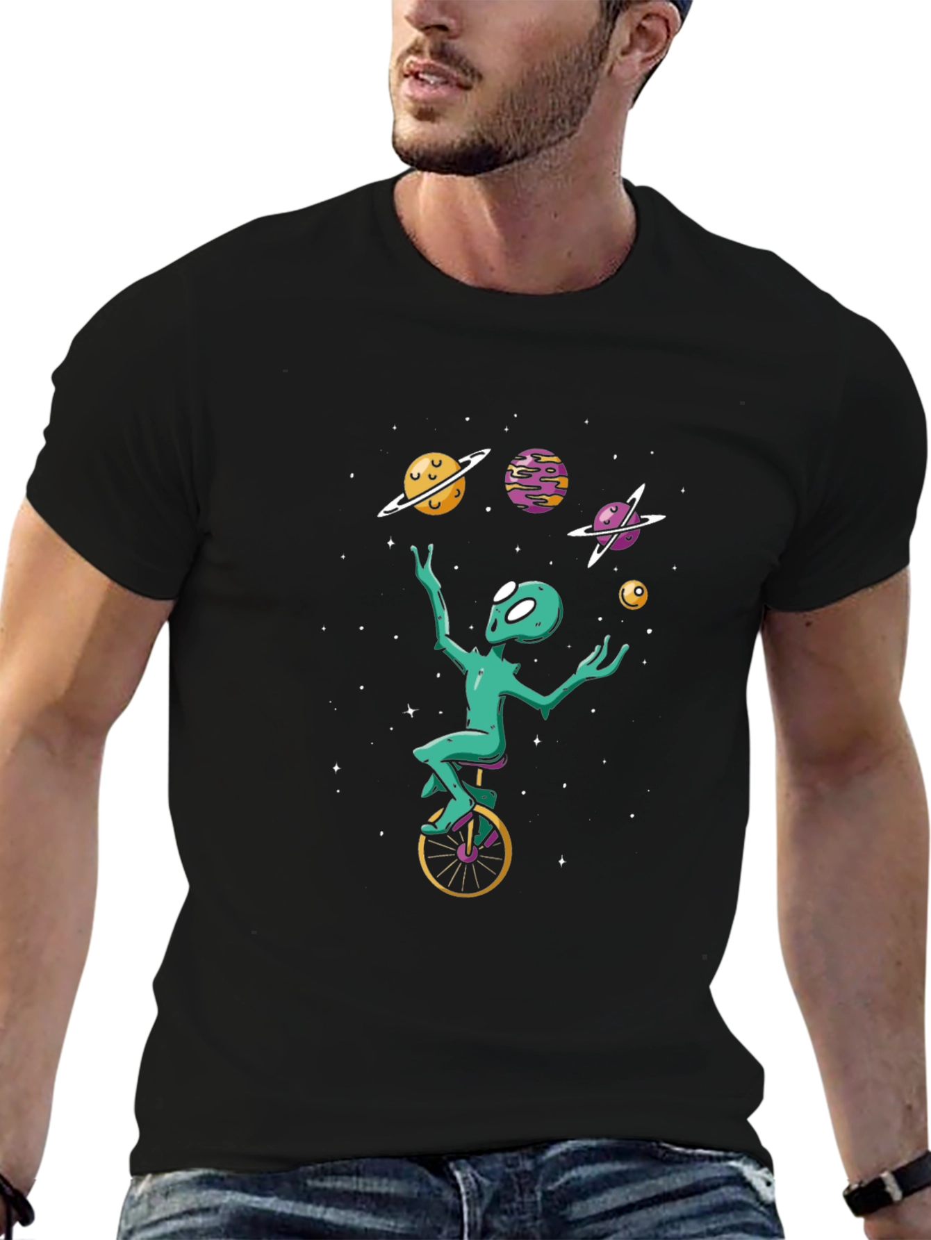 Alien Juggling Planets Graphic Tee