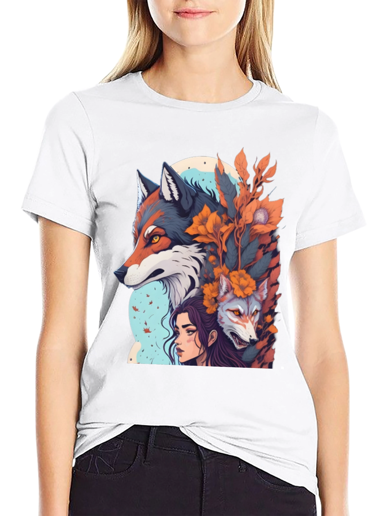 Wolf & Woman Graphic T-Shirt - Unique Design