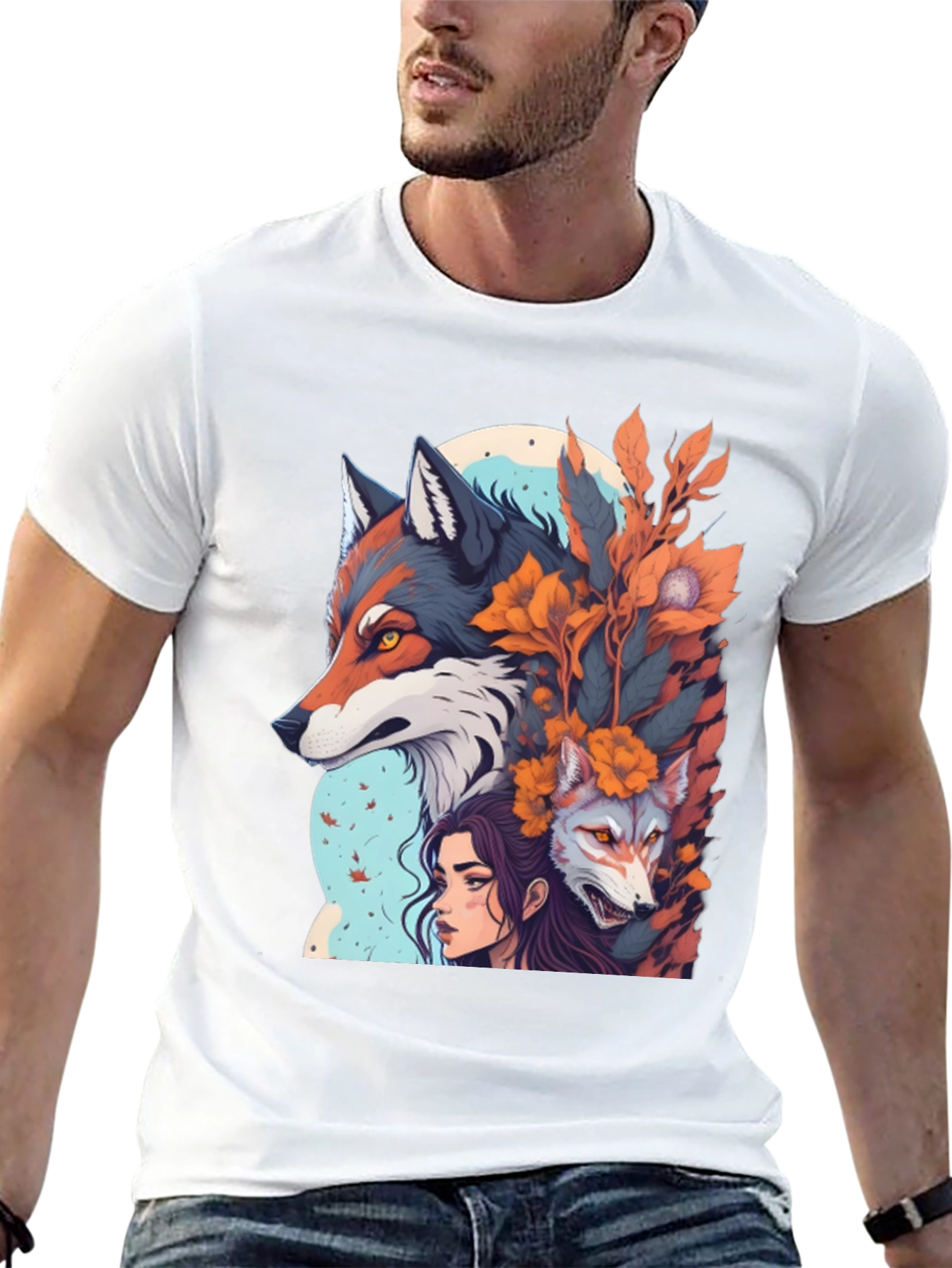 Wolf & Woman Graphic T-Shirt - Unique Design