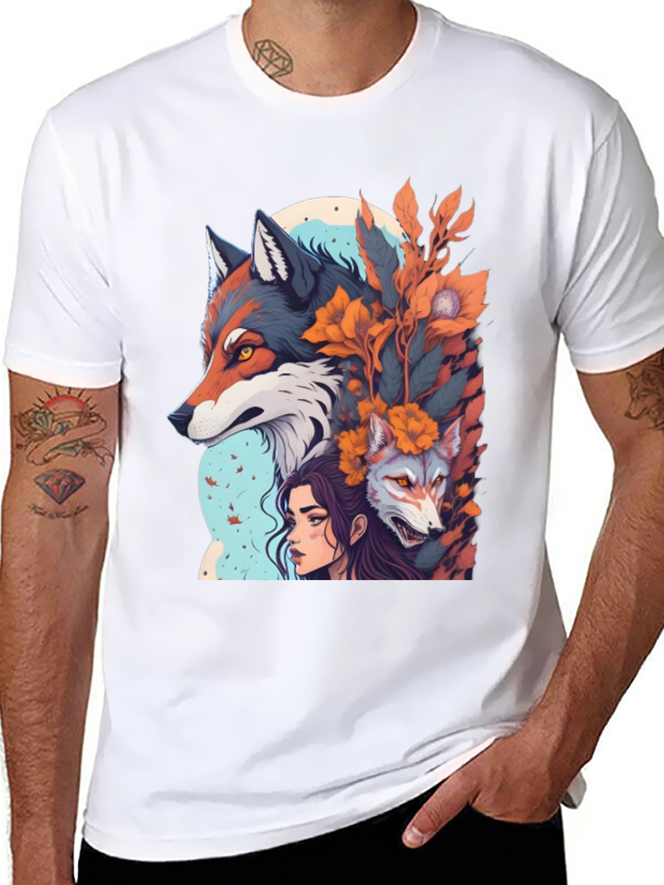 Wolf & Woman Graphic T-Shirt - Unique Design