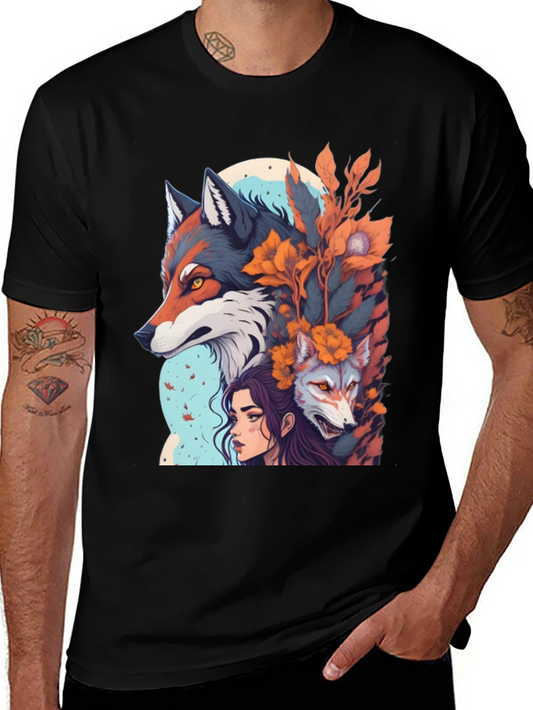 Wolf & Woman Graphic T-Shirt - Unique Design