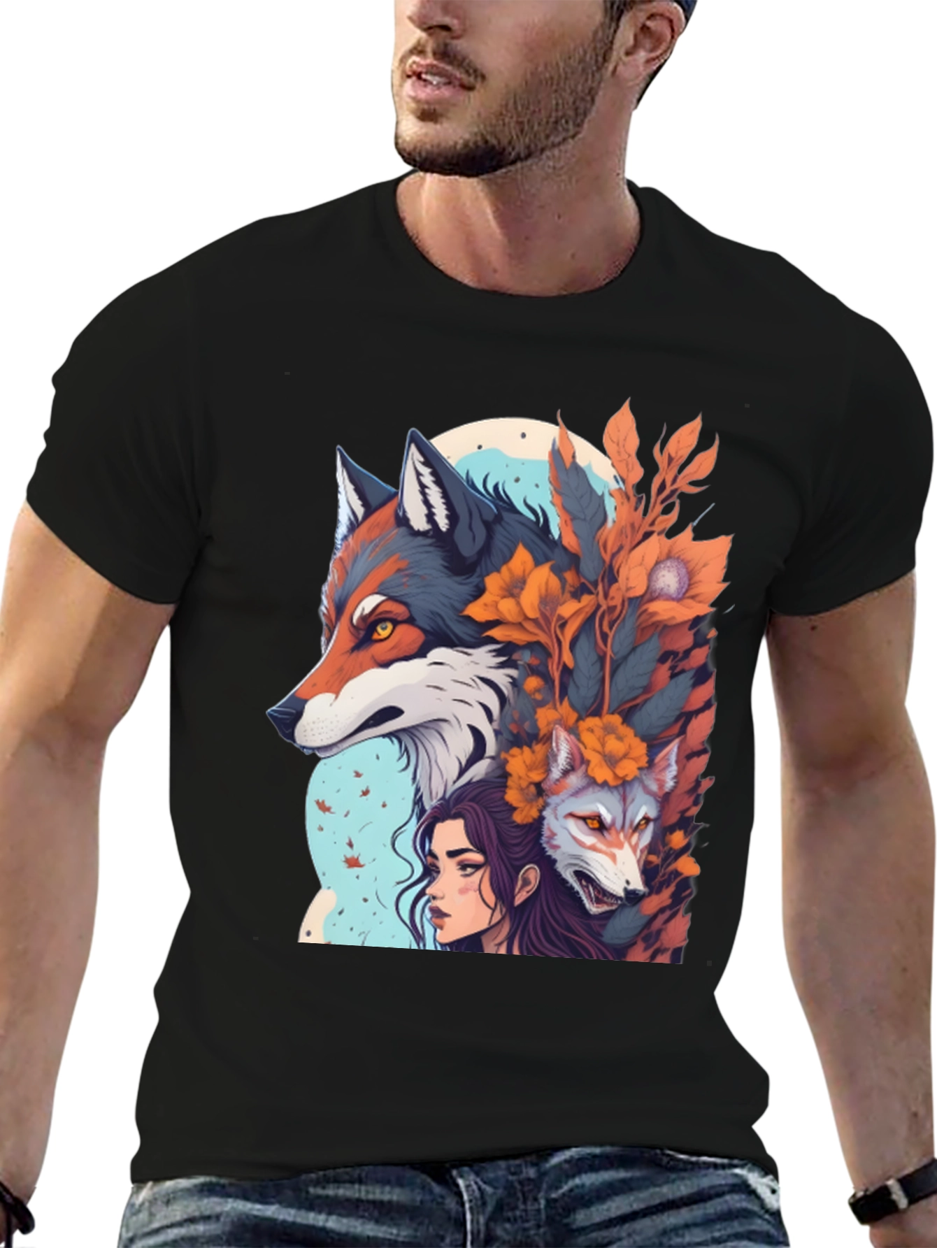 Wolf & Woman Graphic T-Shirt - Unique Design