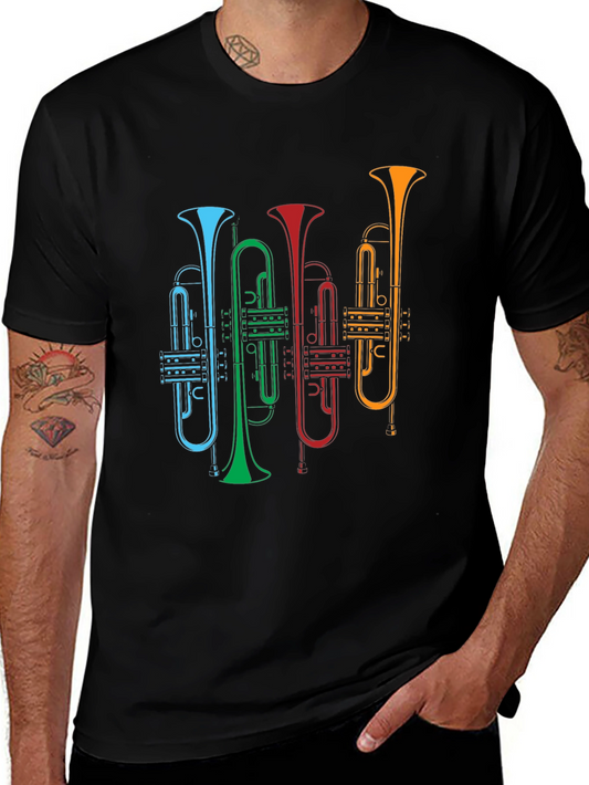 Colorful Trumpet Graphic T-Shirt - Music Lover Tee