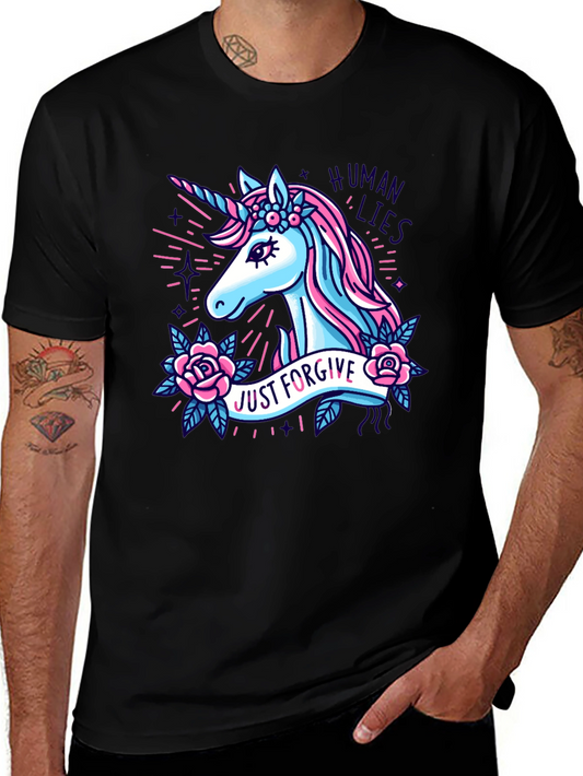 Unicorn Graphic T-Shirt - Just Forgive Human Lies