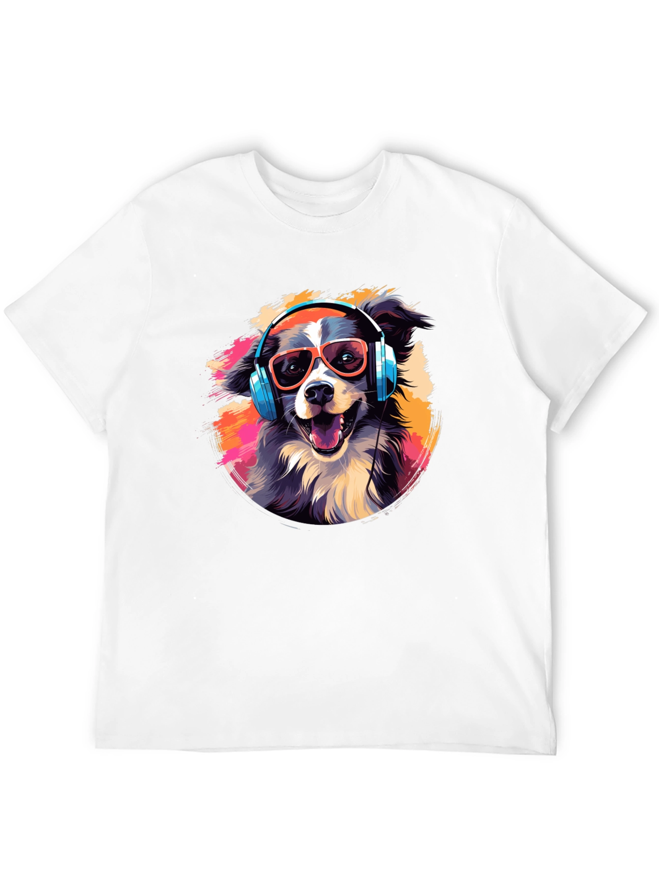 Cool Dog with Headphones Graphic Tee - Black