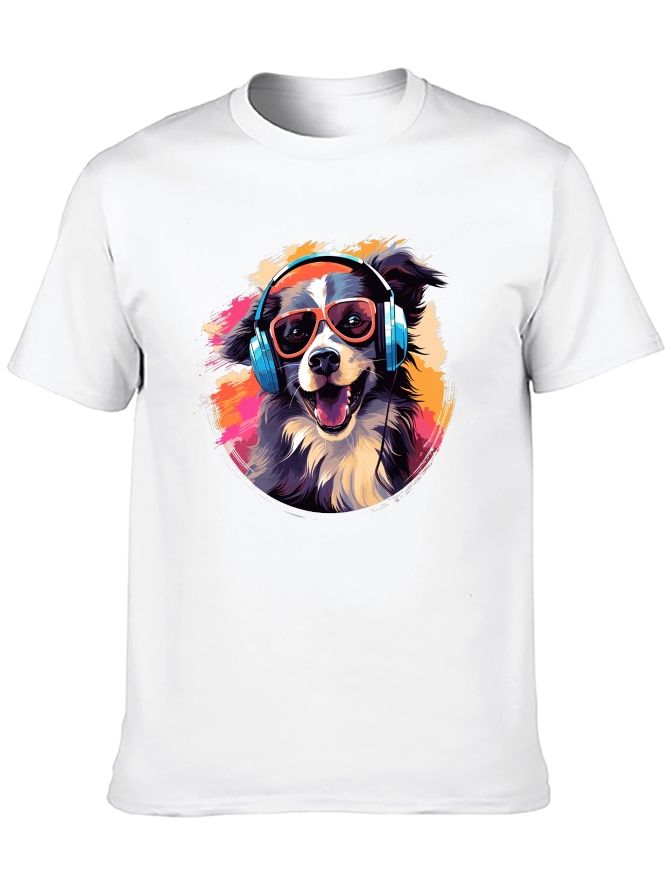 Cool Dog with Headphones Graphic Tee - Black