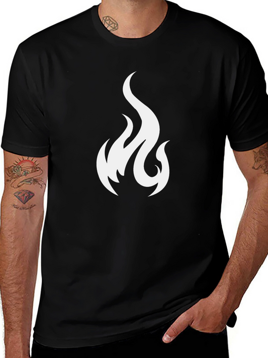 Black T-Shirt with White Flame Graphic