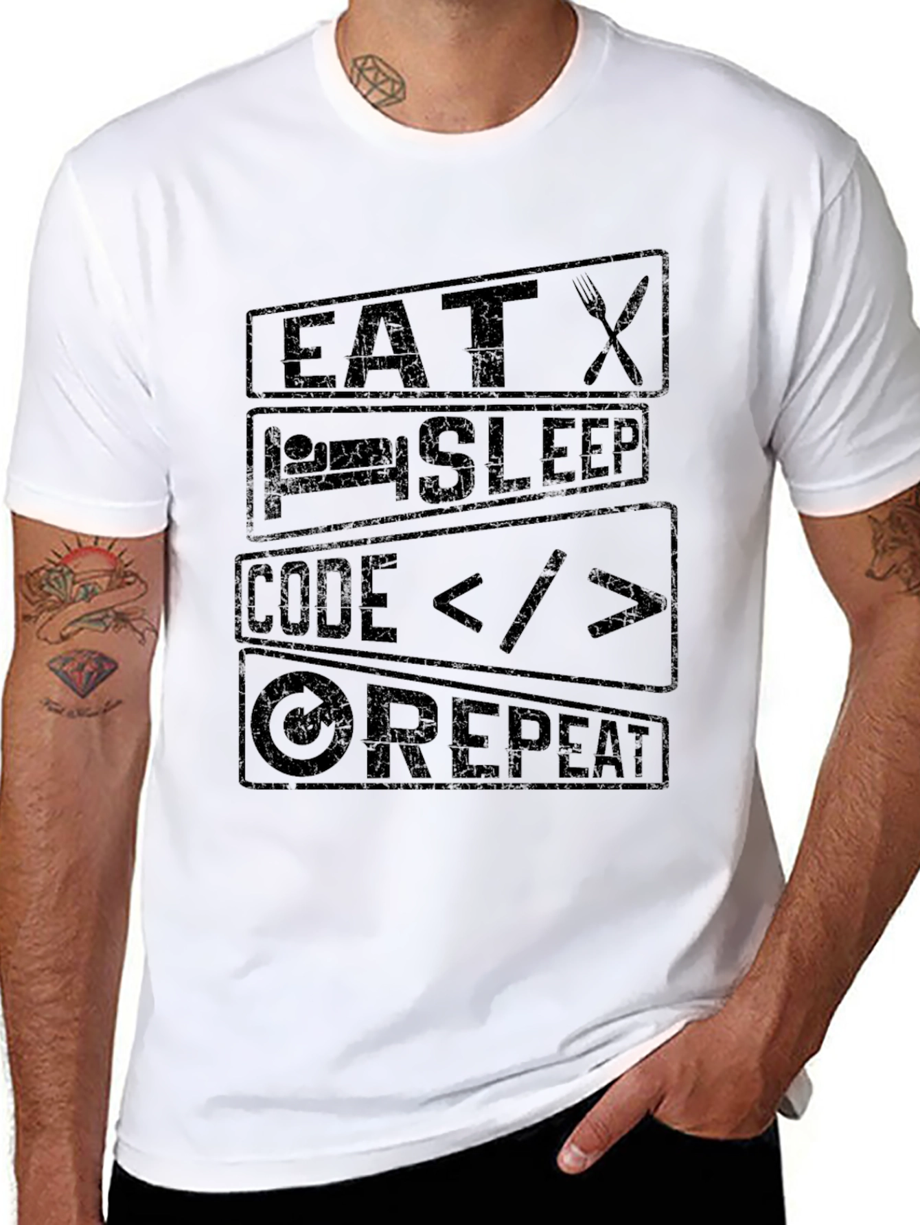 Eat Sleep Code Repeat Graphic Tee - Programmer T-Shirt