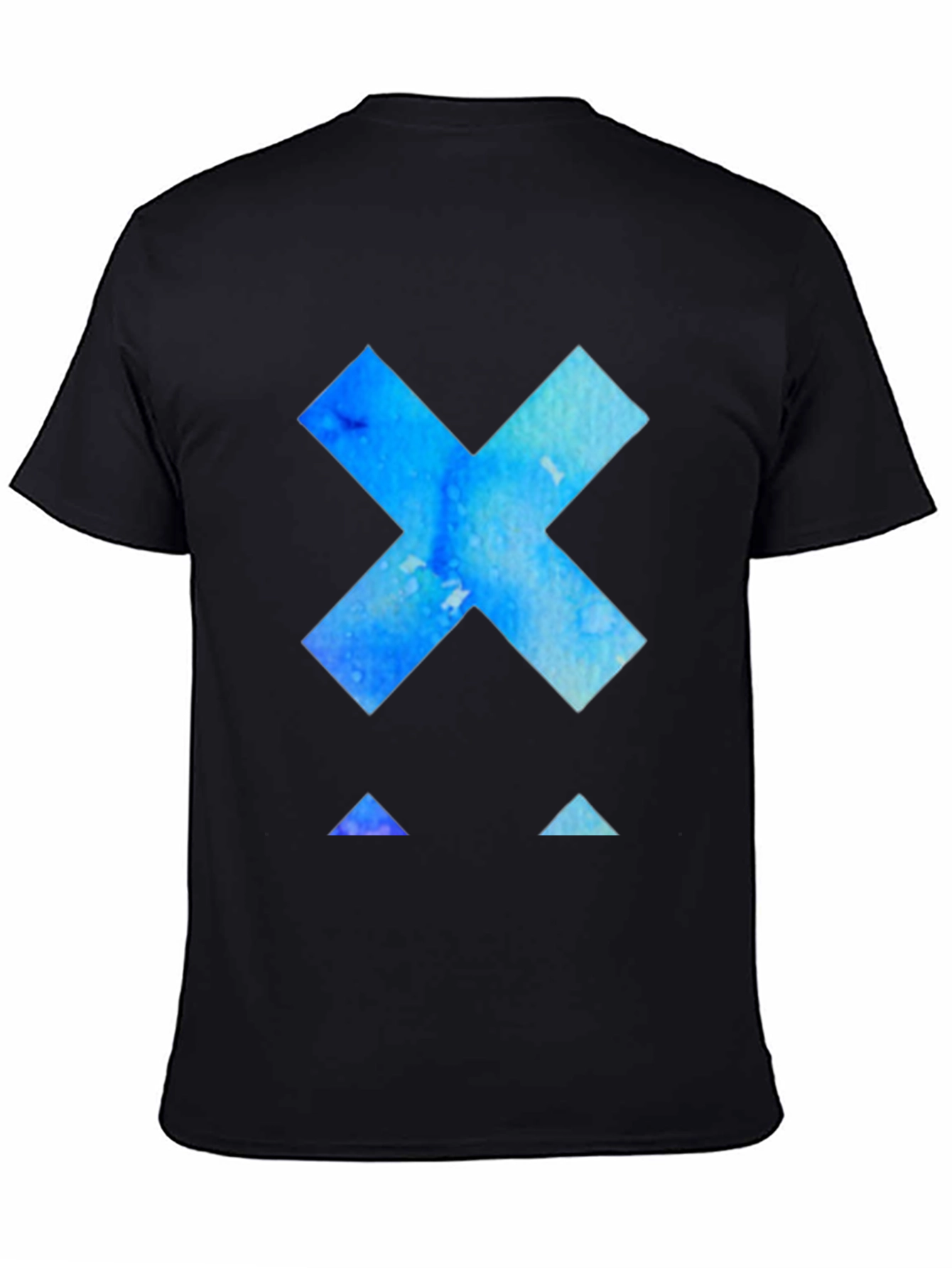 Abstract Blue X Graphic Tee - Black Cotton T-Shirt