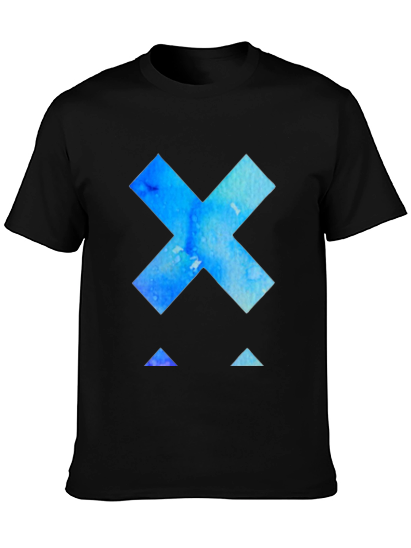 Abstract Blue X Graphic Tee - Black Cotton T-Shirt