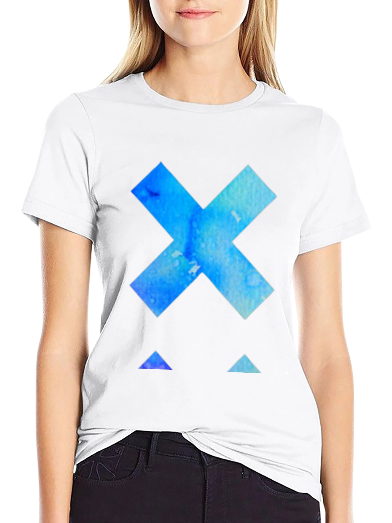 Abstract Blue X Graphic Tee - Black Cotton T-Shirt