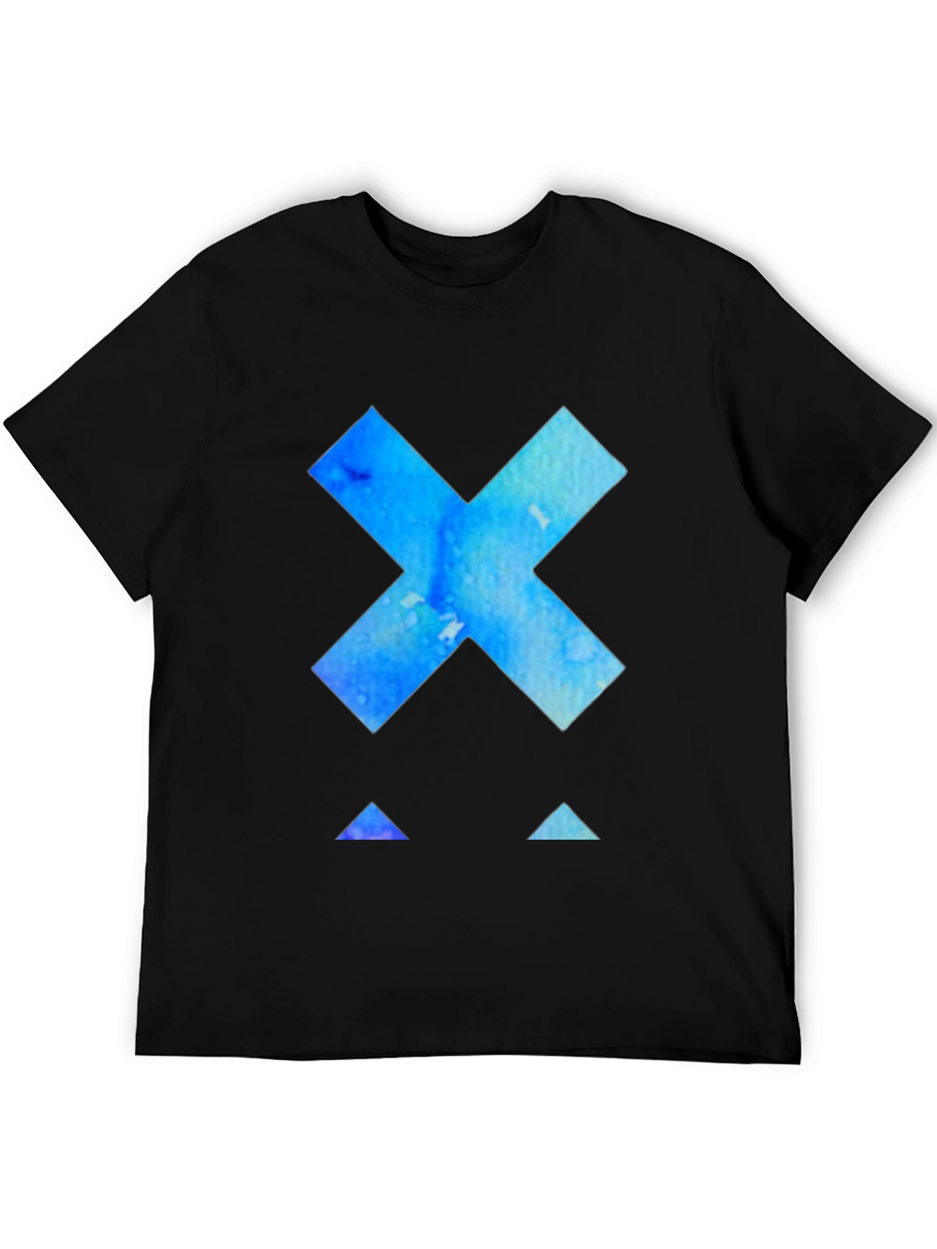 Abstract Blue X Graphic Tee - Black Cotton T-Shirt