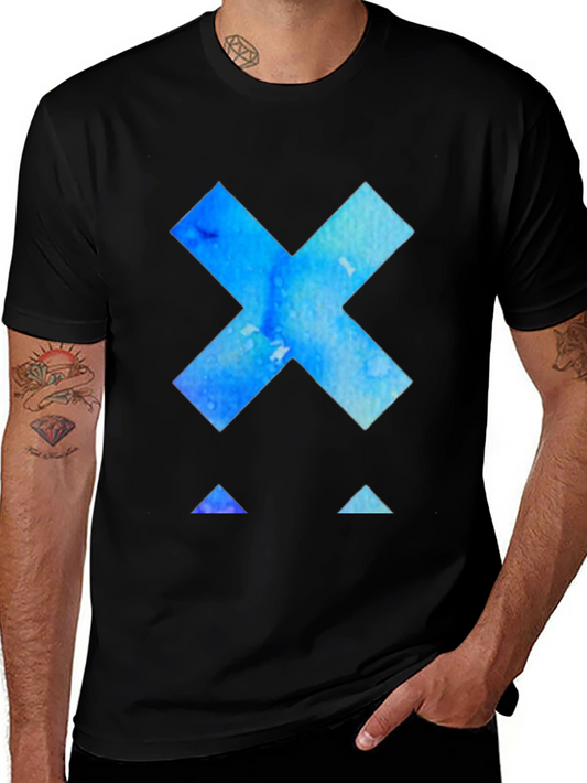 Abstract Blue X Graphic Tee - Black Cotton T-Shirt
