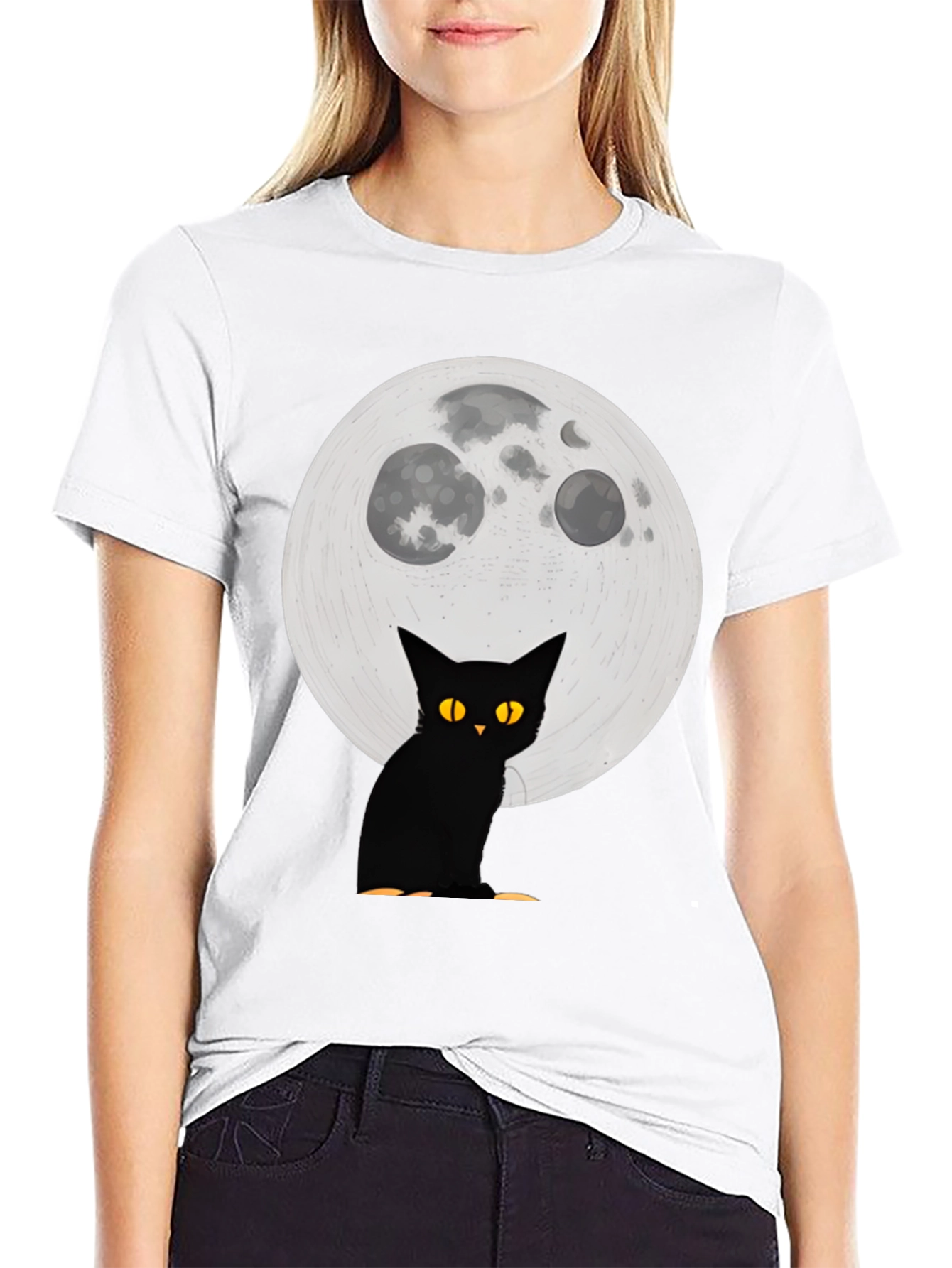 Black Cat Moon Graphic T-Shirt - Halloween Spooky Vibes