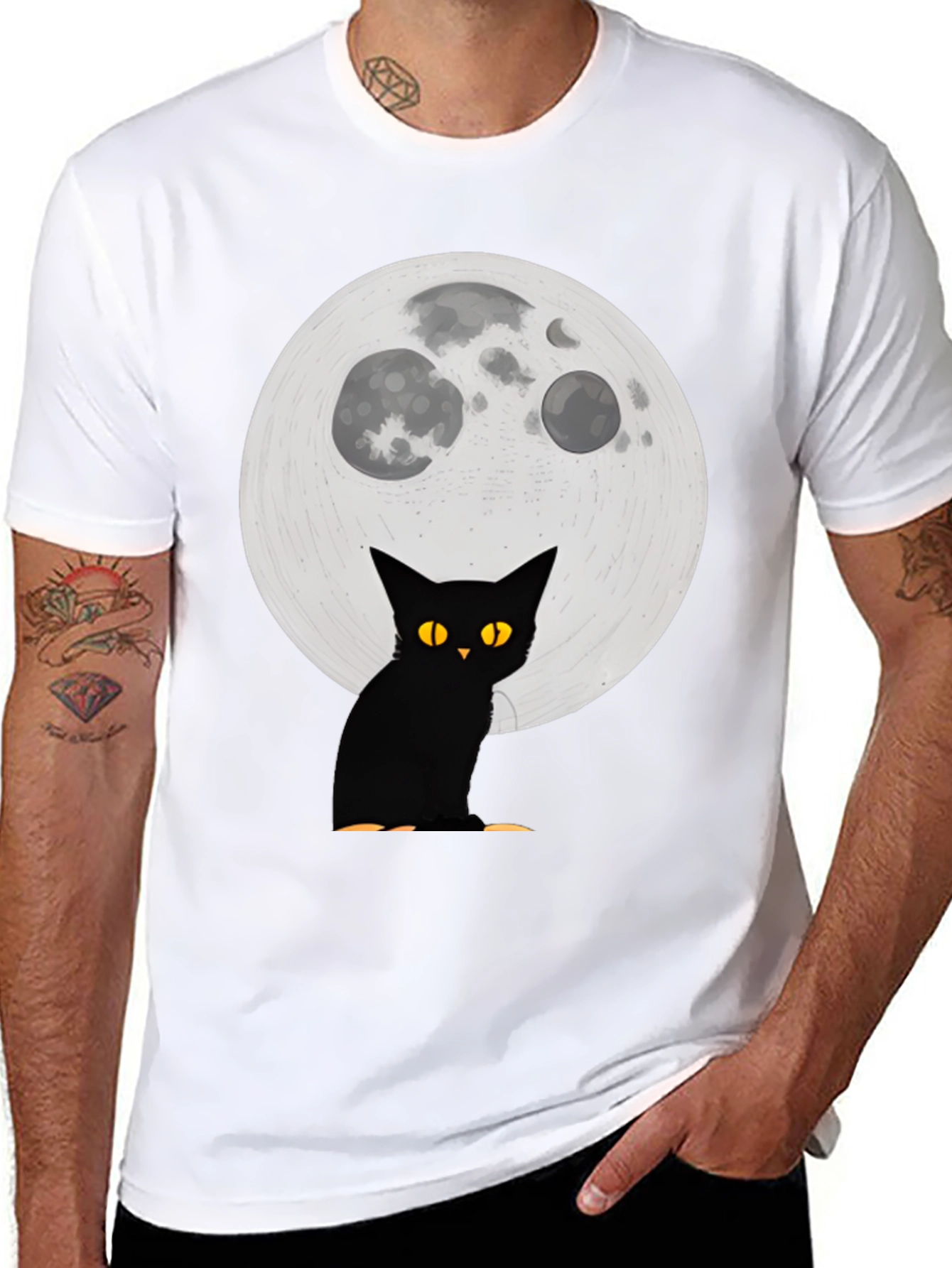 Black Cat Moon Graphic T-Shirt - Halloween Spooky Vibes