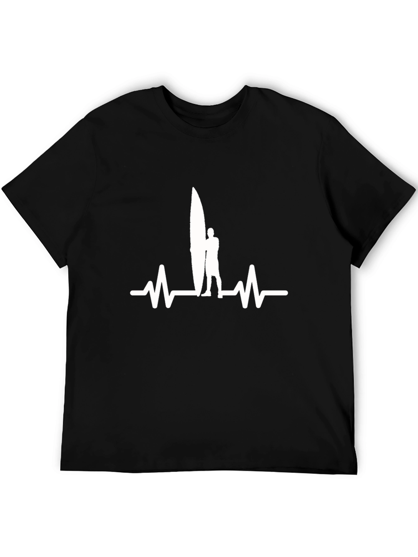 Surfer Heartbeat Graphic Tee - Black Cotton T-Shirt