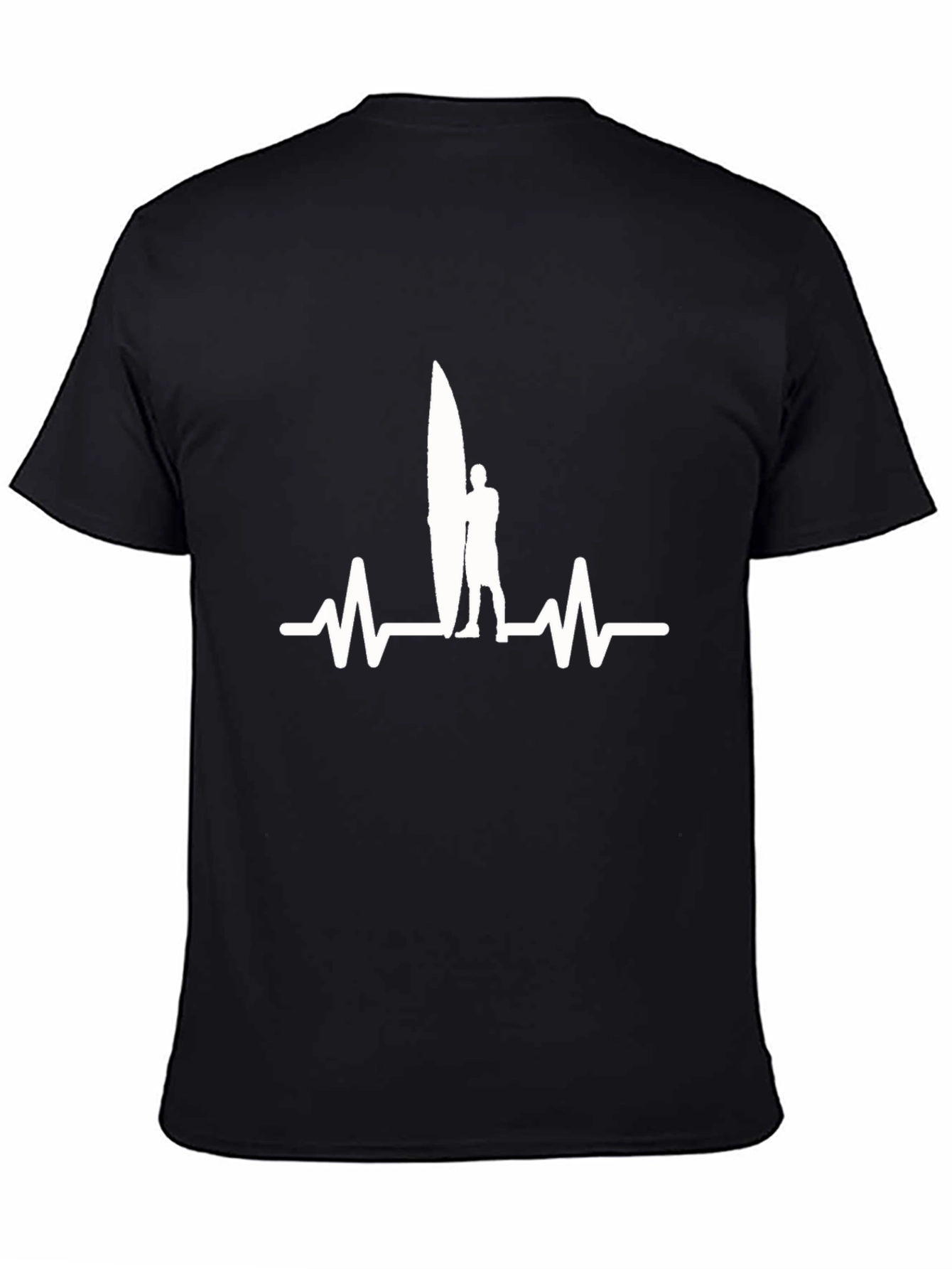 Surfer Heartbeat Graphic Tee - Black Cotton T-Shirt