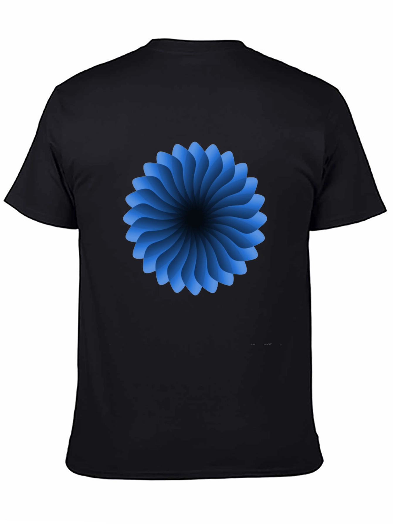 Abstract Blue Flower Graphic Black T-Shirt