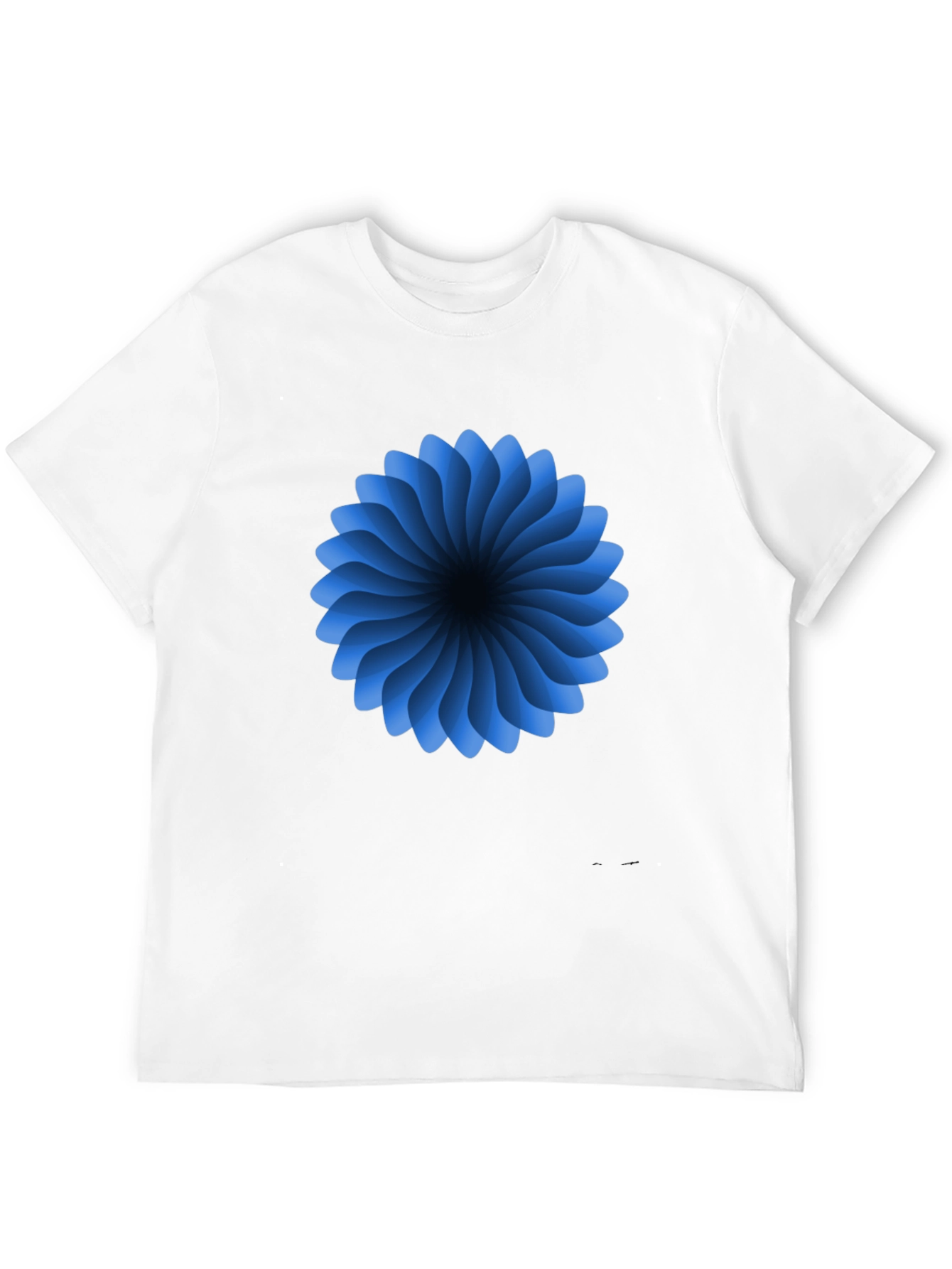Abstract Blue Flower Graphic Black T-Shirt