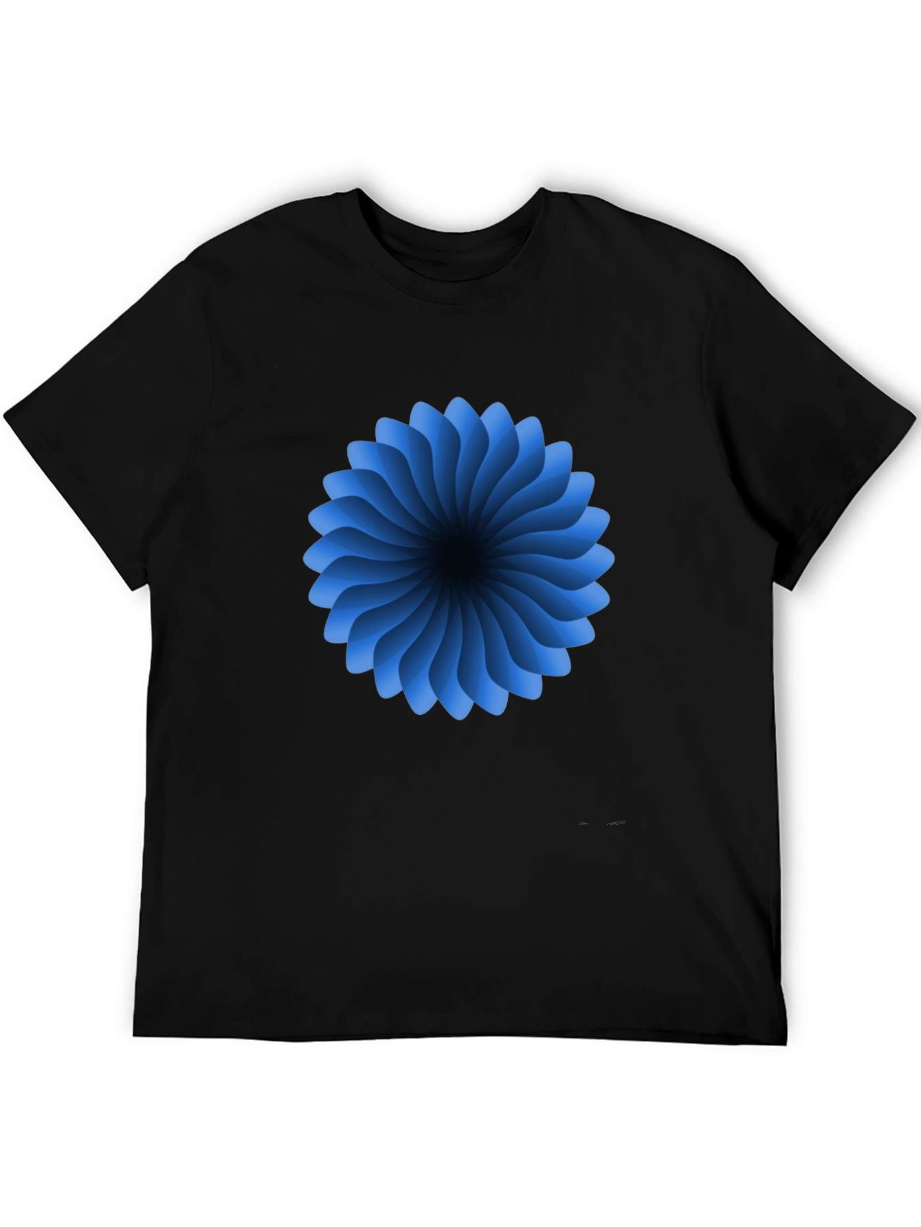 Abstract Blue Flower Graphic Black T-Shirt