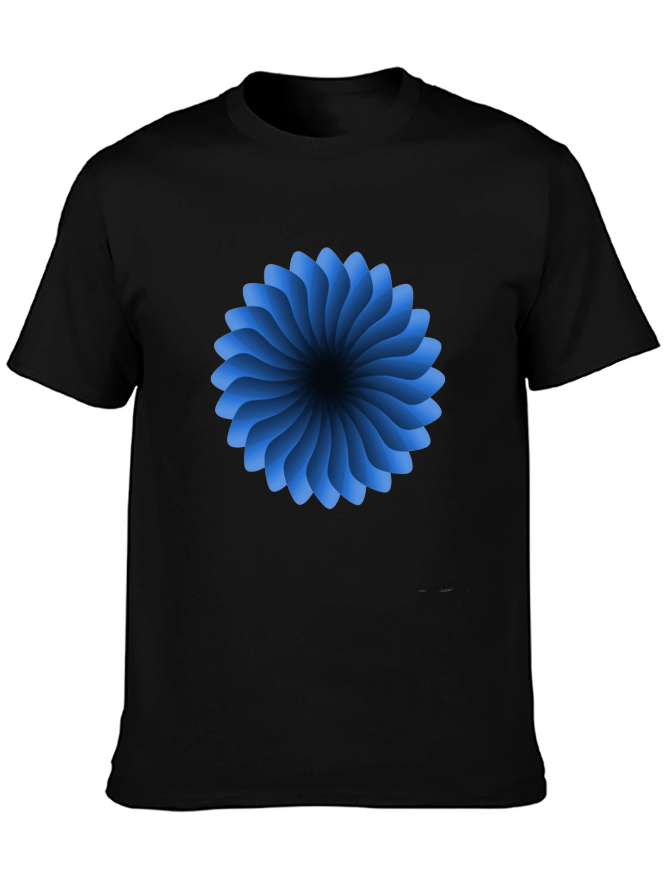 Abstract Blue Flower Graphic Black T-Shirt