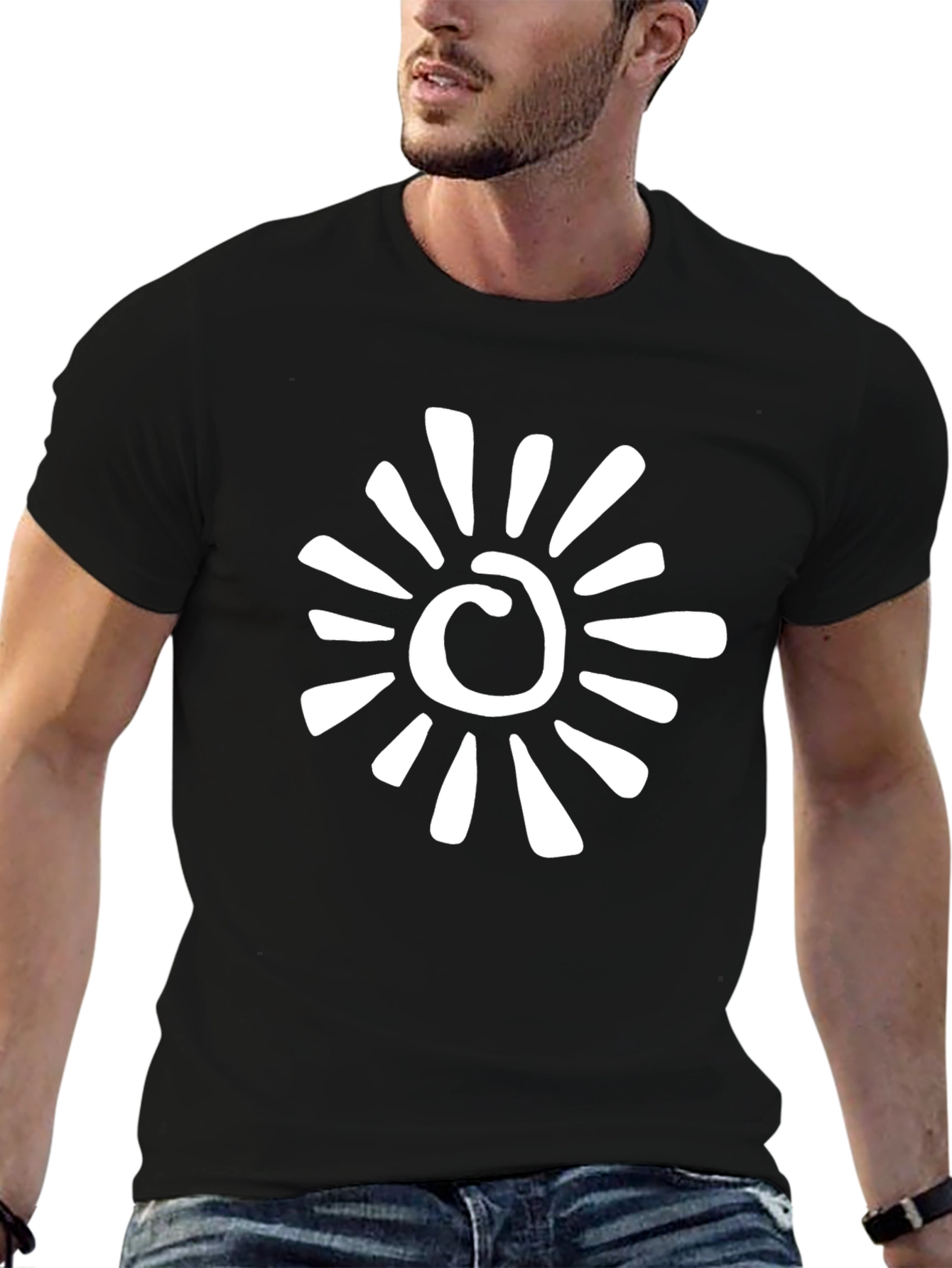 Abstract Sun Graphic Black T-Shirt