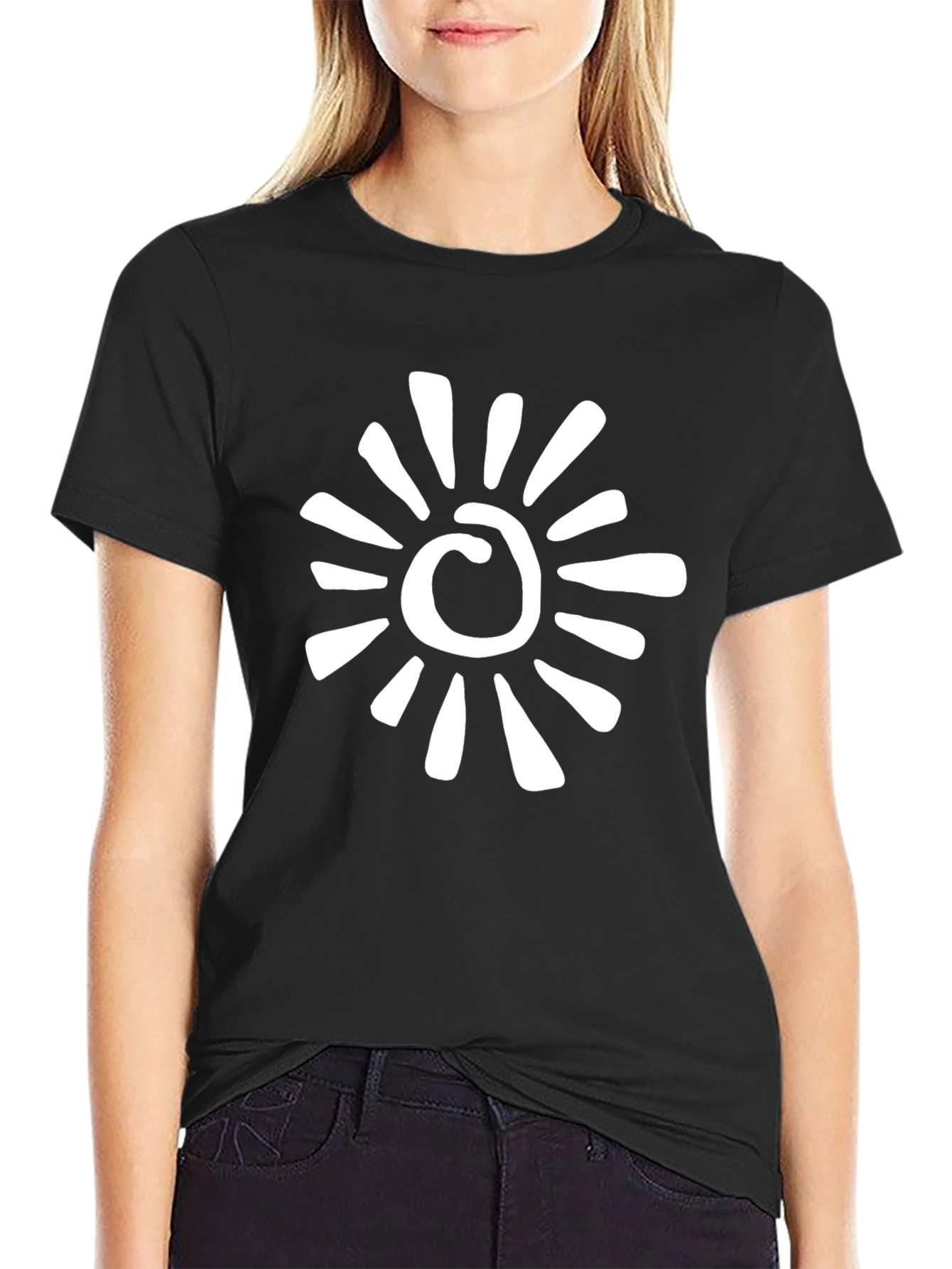 Abstract Sun Graphic Black T-Shirt