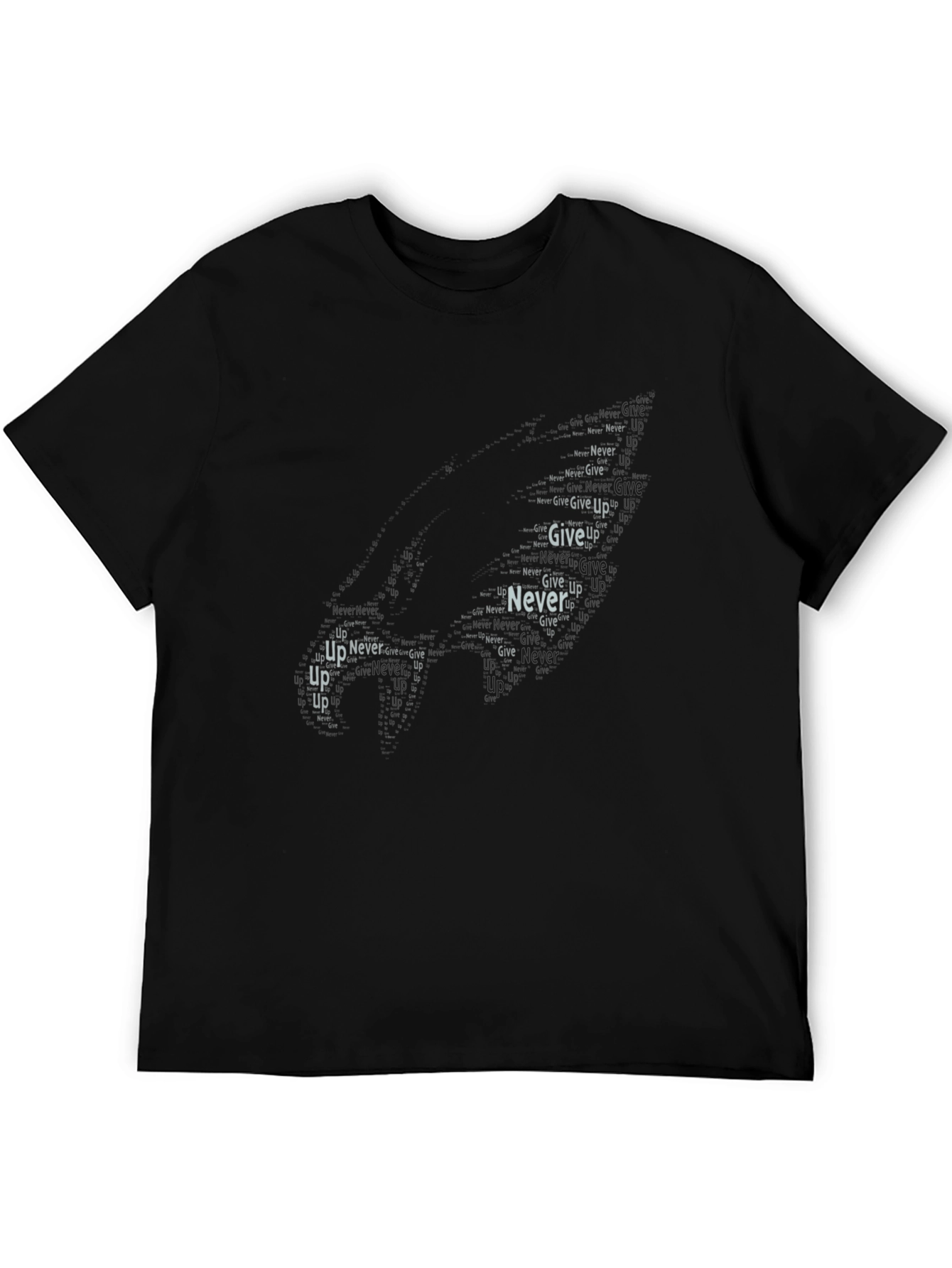 Motivational T-Shirt Never Give Up Black Crew Neck