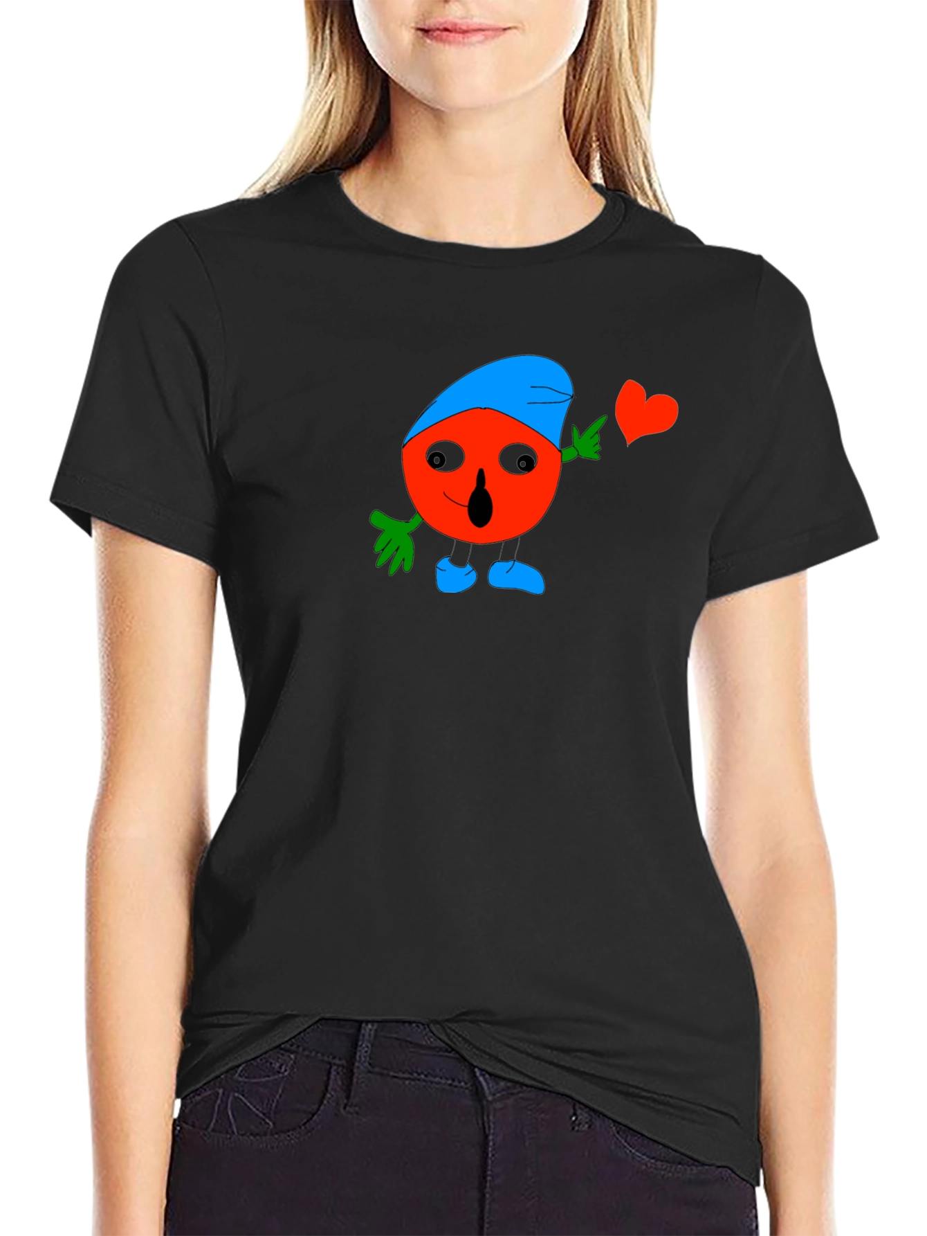 Fun Cartoon Heart Graphic Black T-Shirt