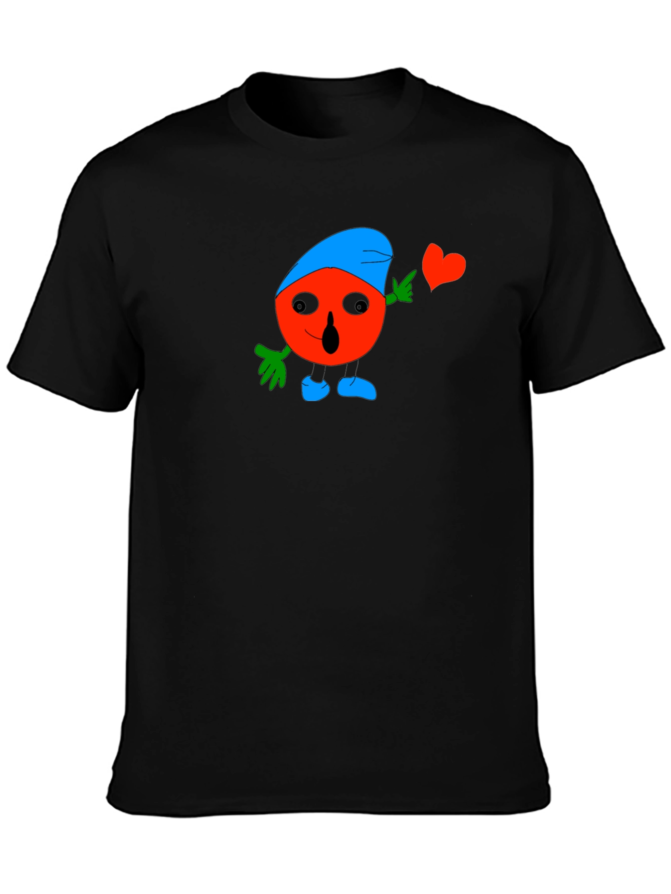 Fun Cartoon Heart Graphic Black T-Shirt
