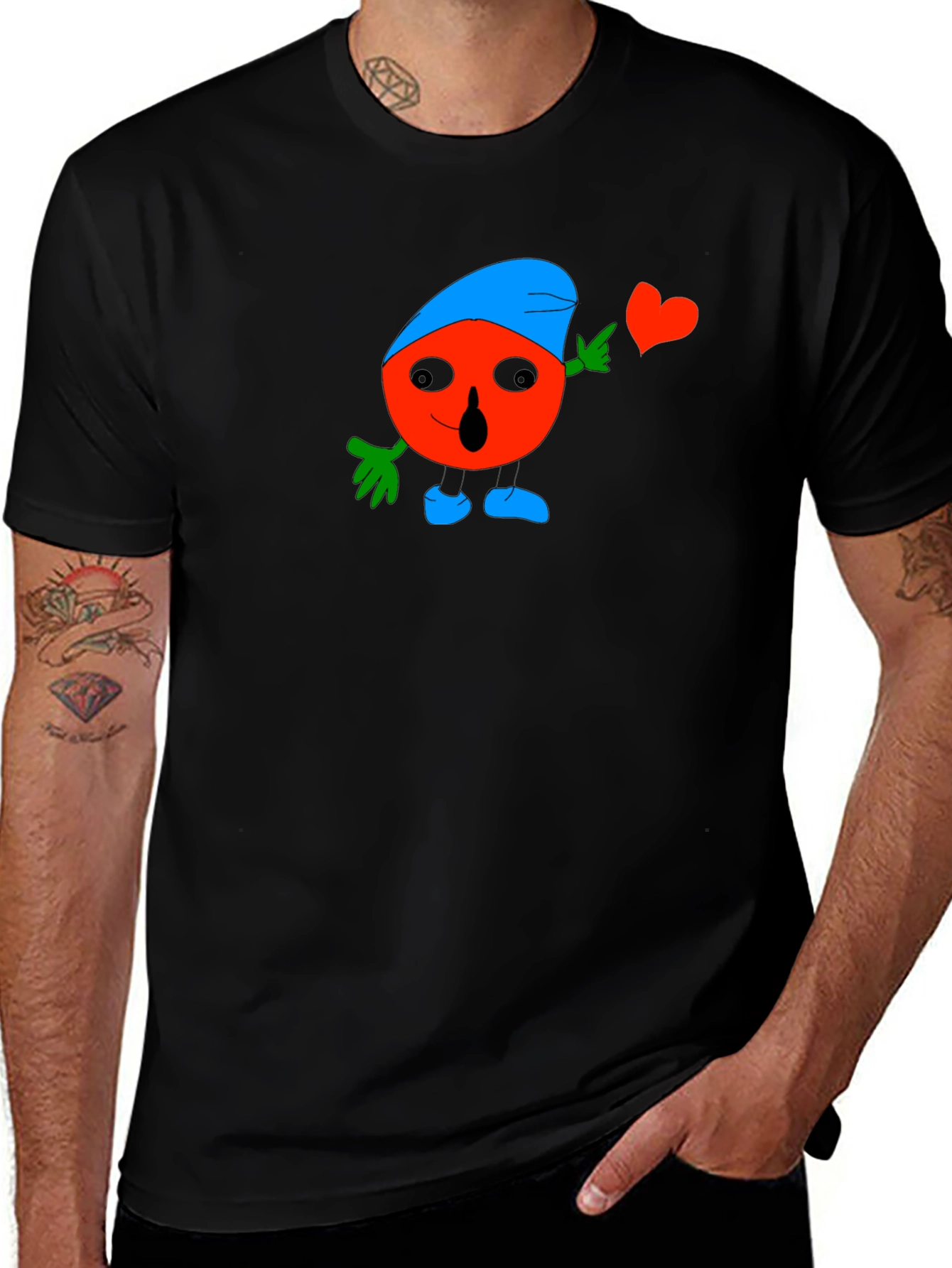 Fun Cartoon Heart Graphic Black T-Shirt