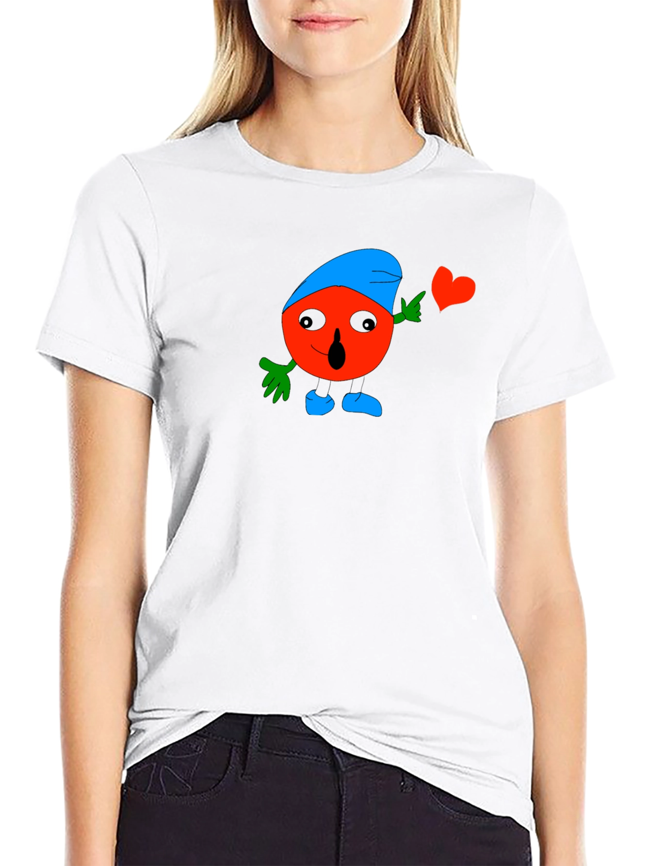 Fun Cartoon Heart Graphic Black T-Shirt