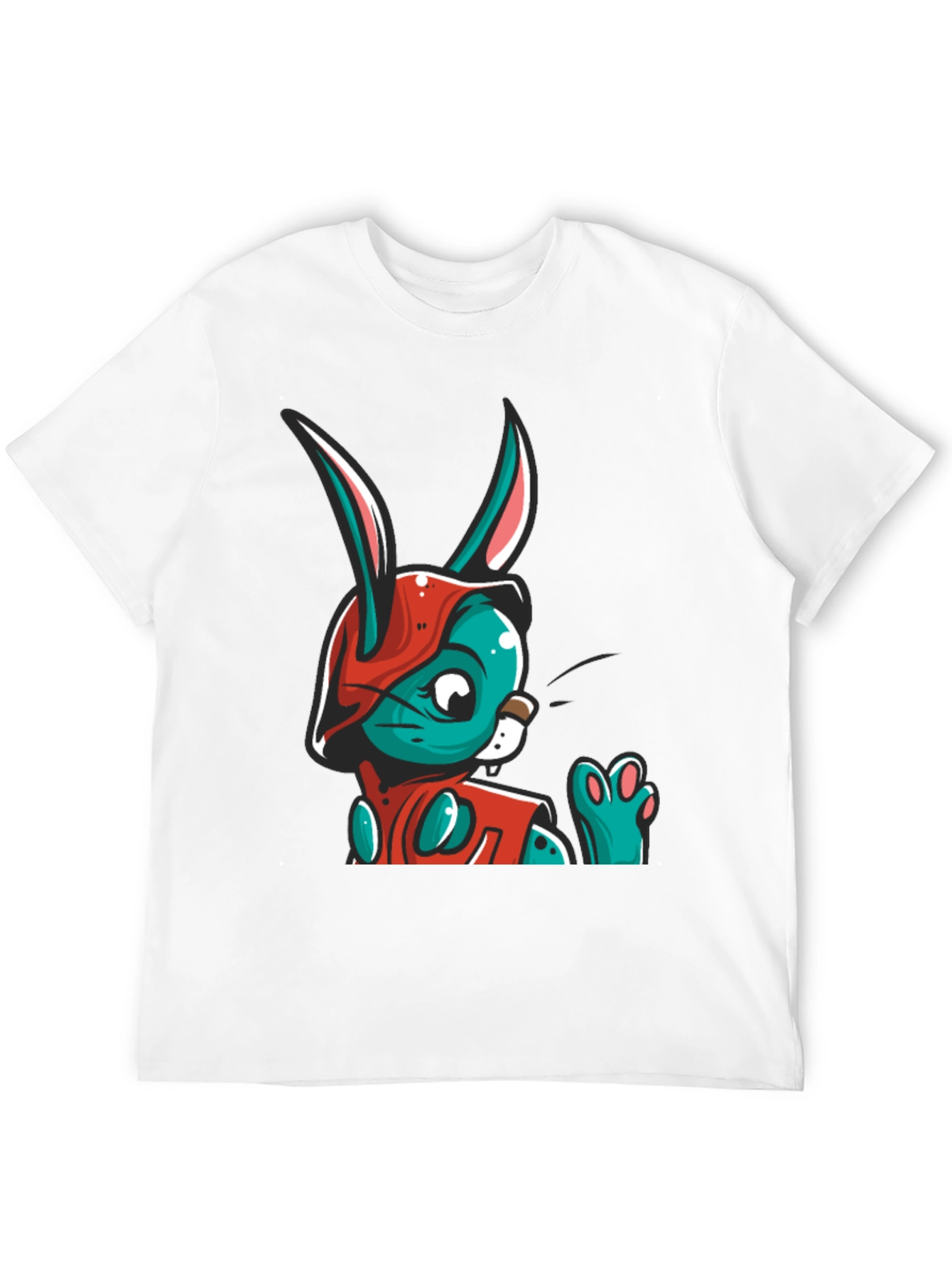 Cartoon Rabbit Graphic Tee - Black