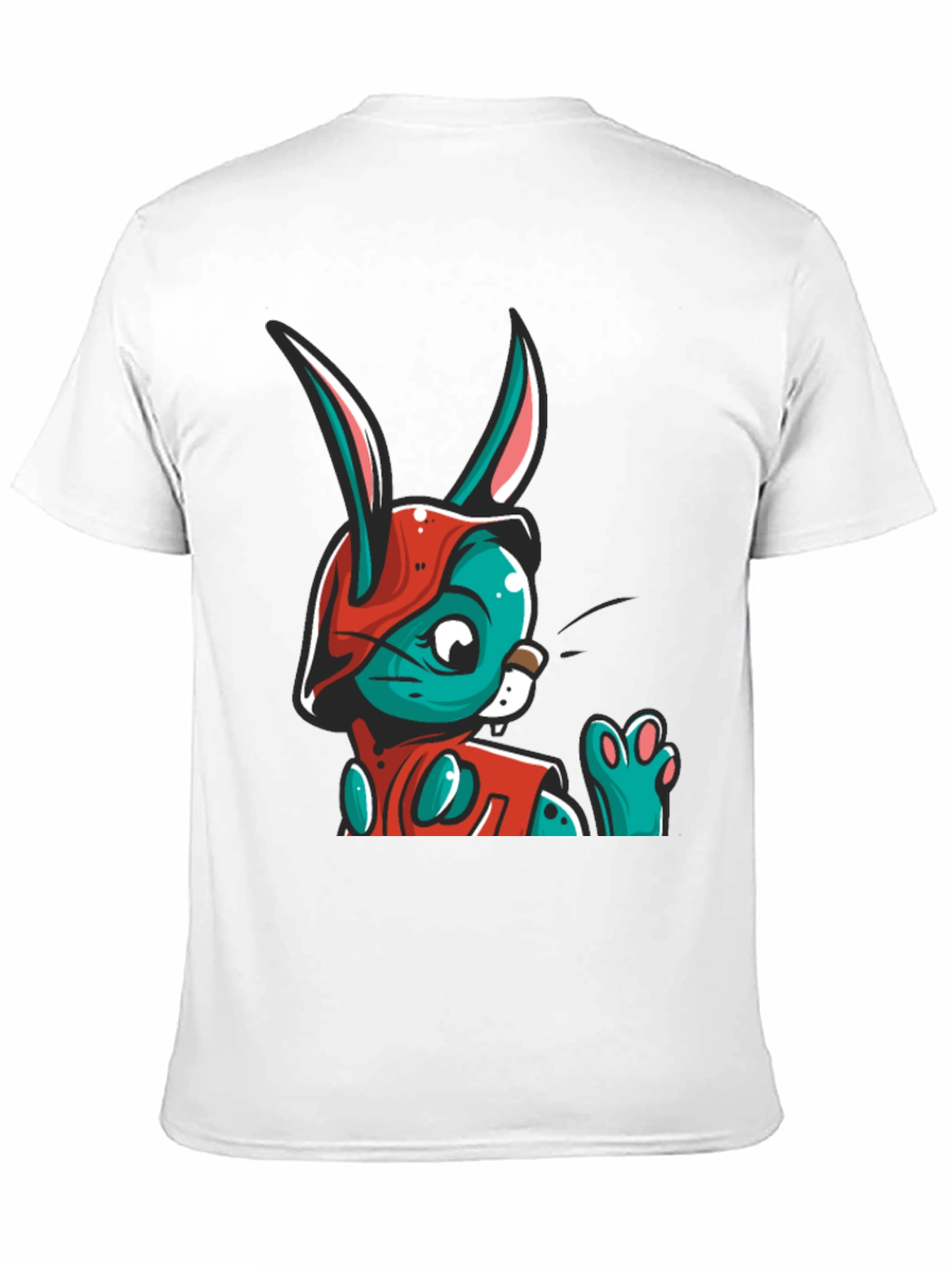 Cartoon Rabbit Graphic Tee - Black