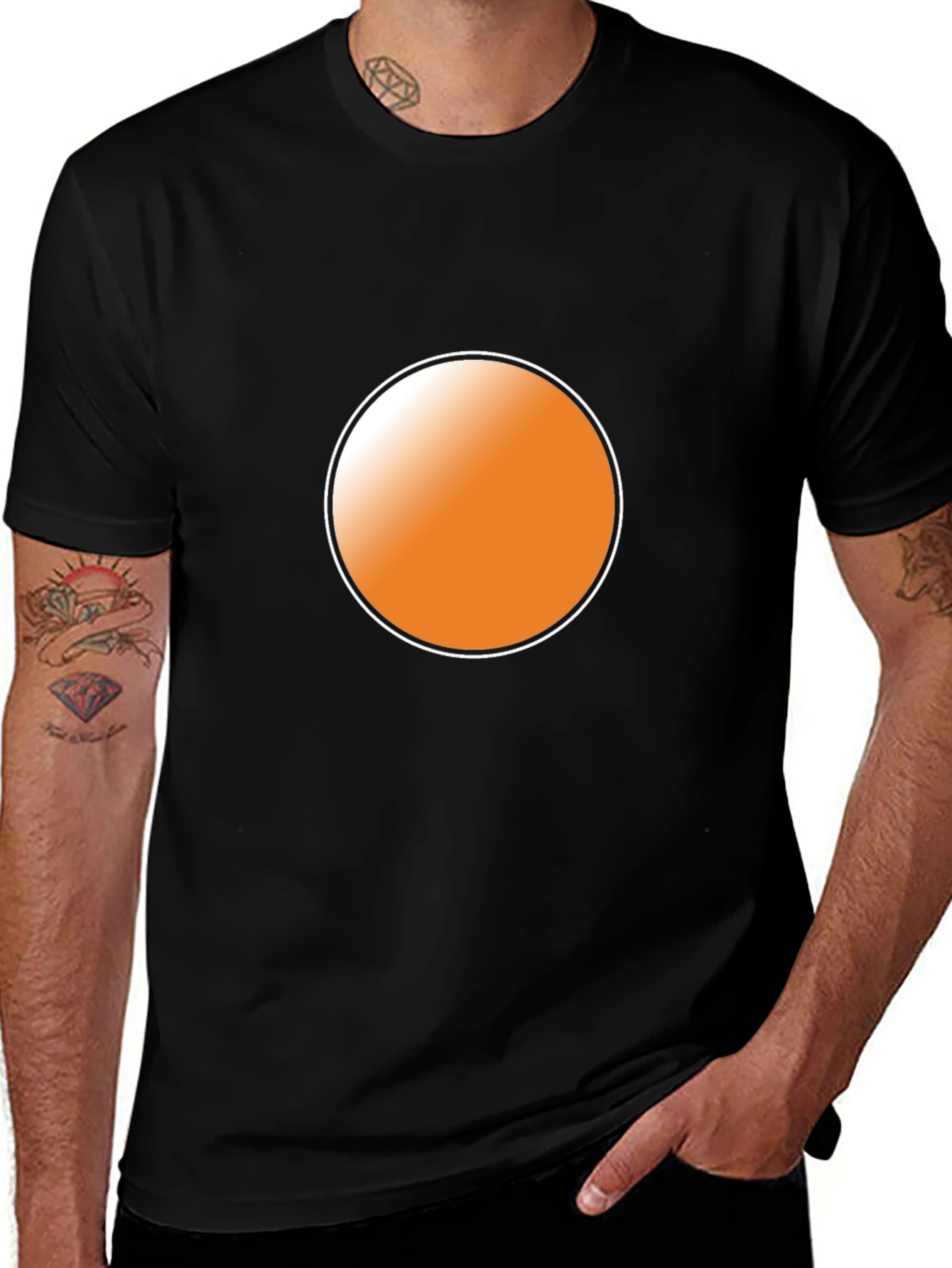 Mens Black T-Shirt with Orange Circle Graphic