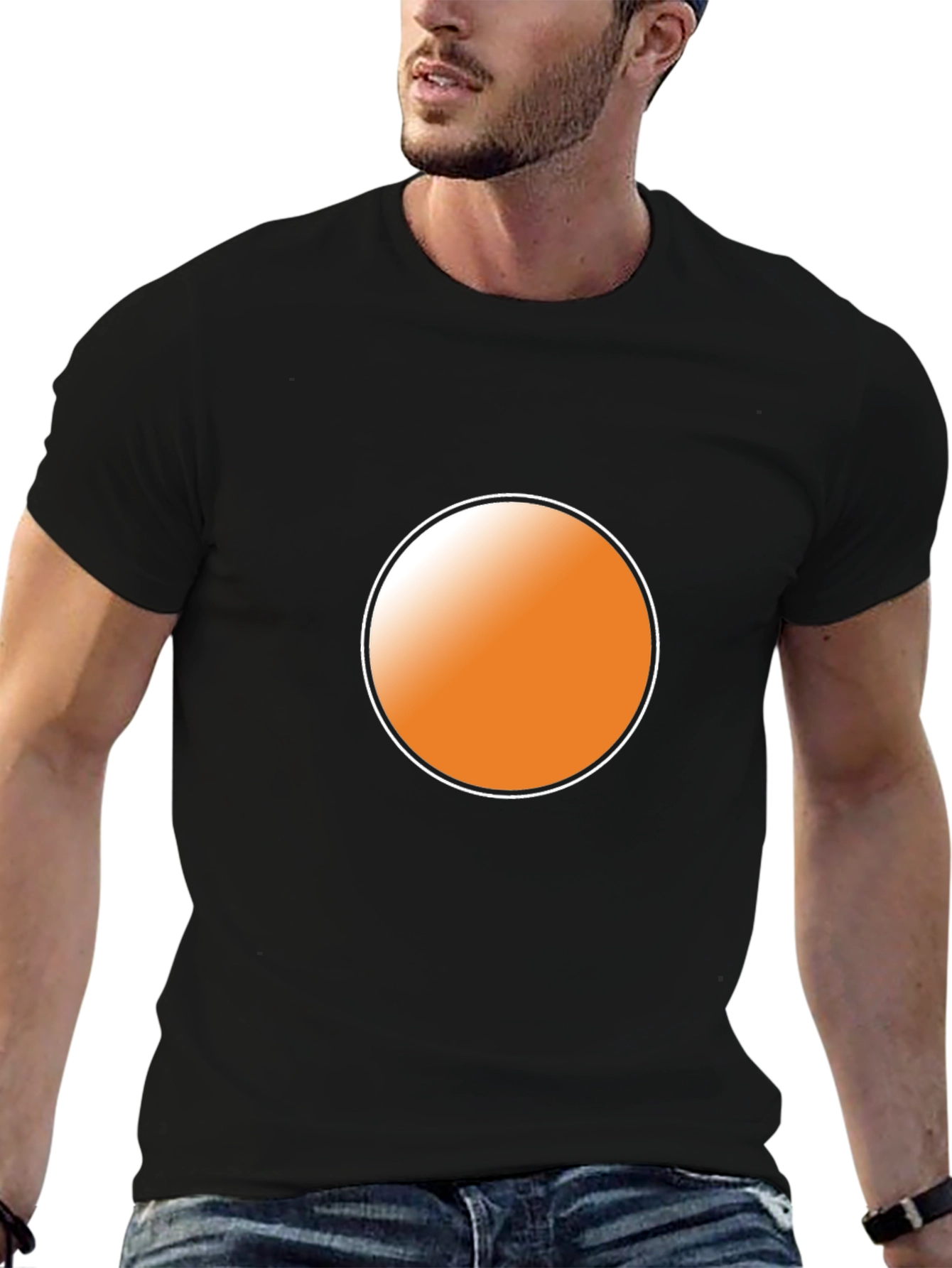 Mens Black T-Shirt with Orange Circle Graphic