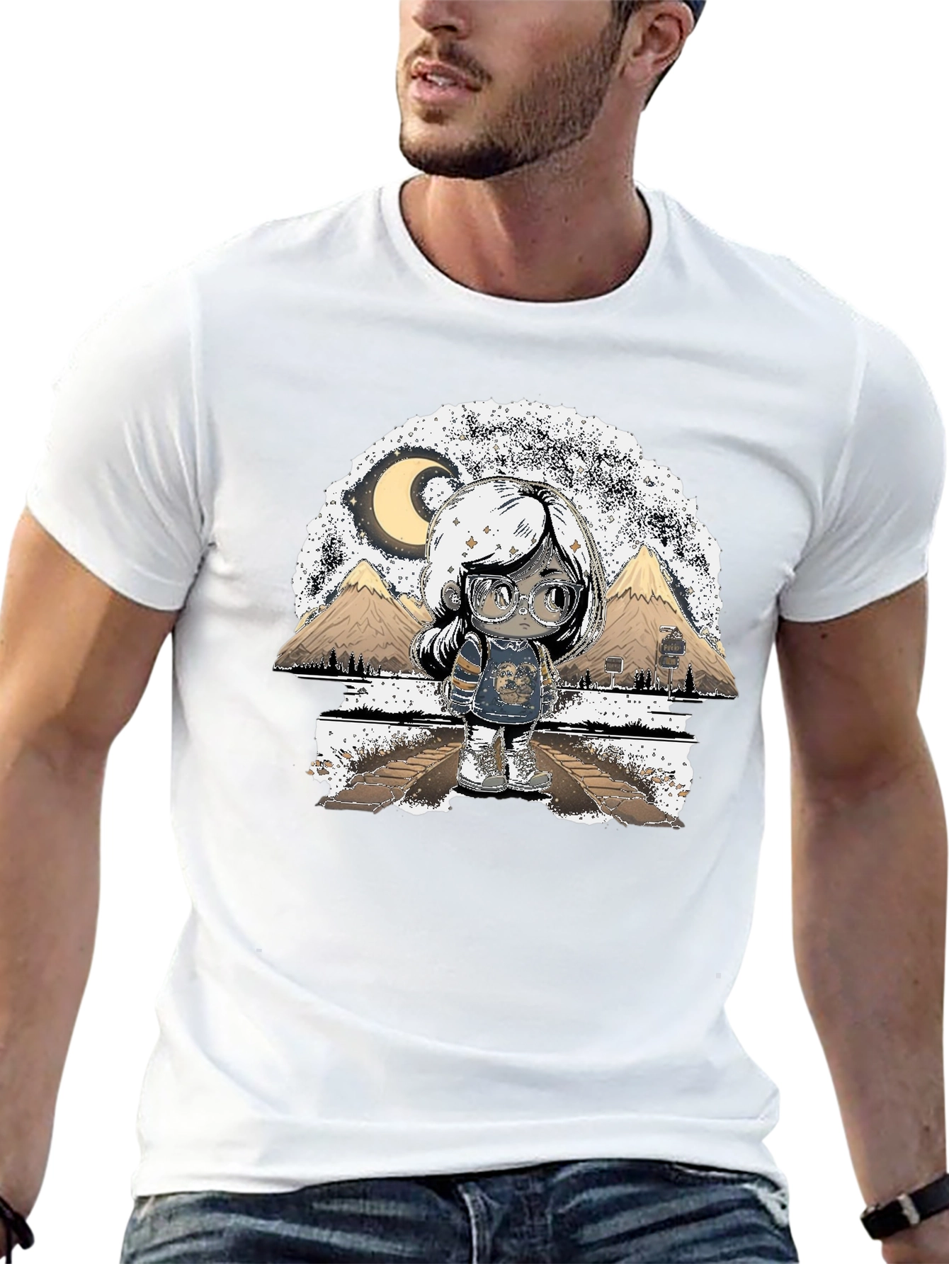 Artistic Graphic T-Shirt - Moonlit Scene