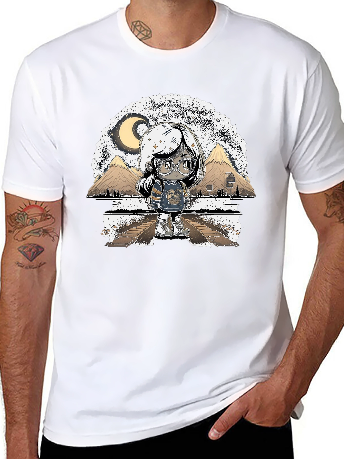 Artistic Graphic T-Shirt - Moonlit Scene
